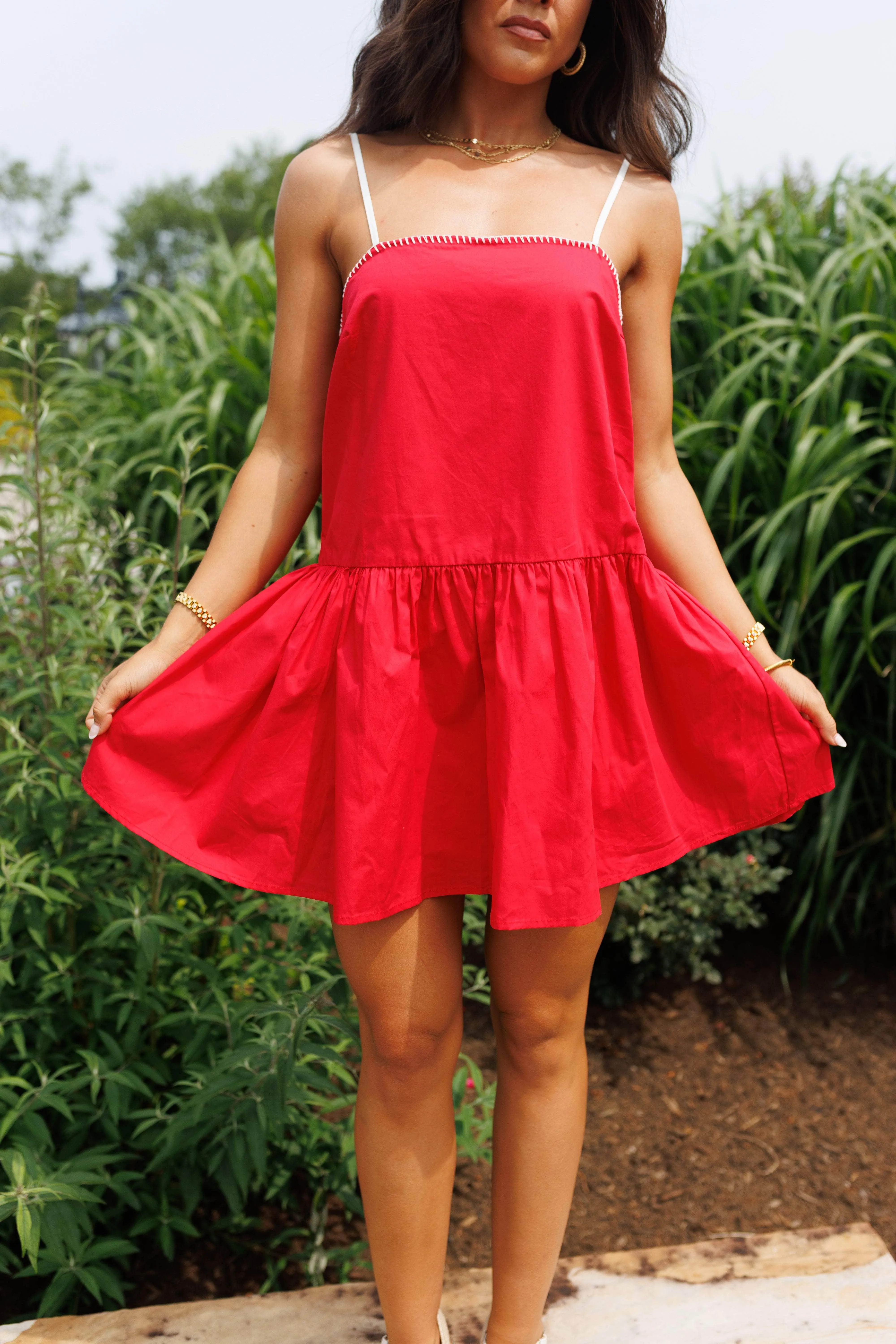 Red Poplin Mini Dress sold by LANE 201 product image thumbnail 2