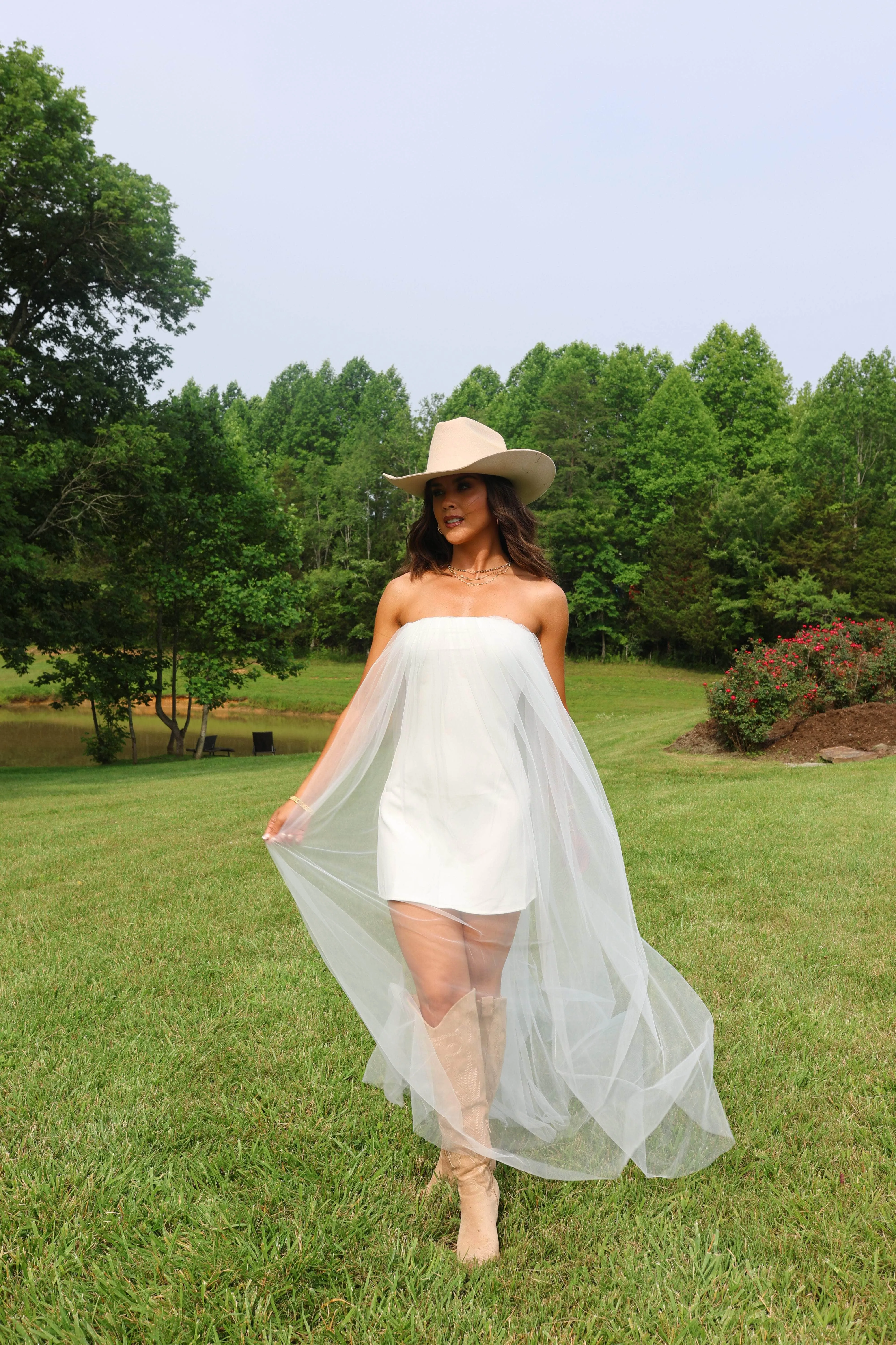 White Tulle Overlay Dress sold by LANE 201