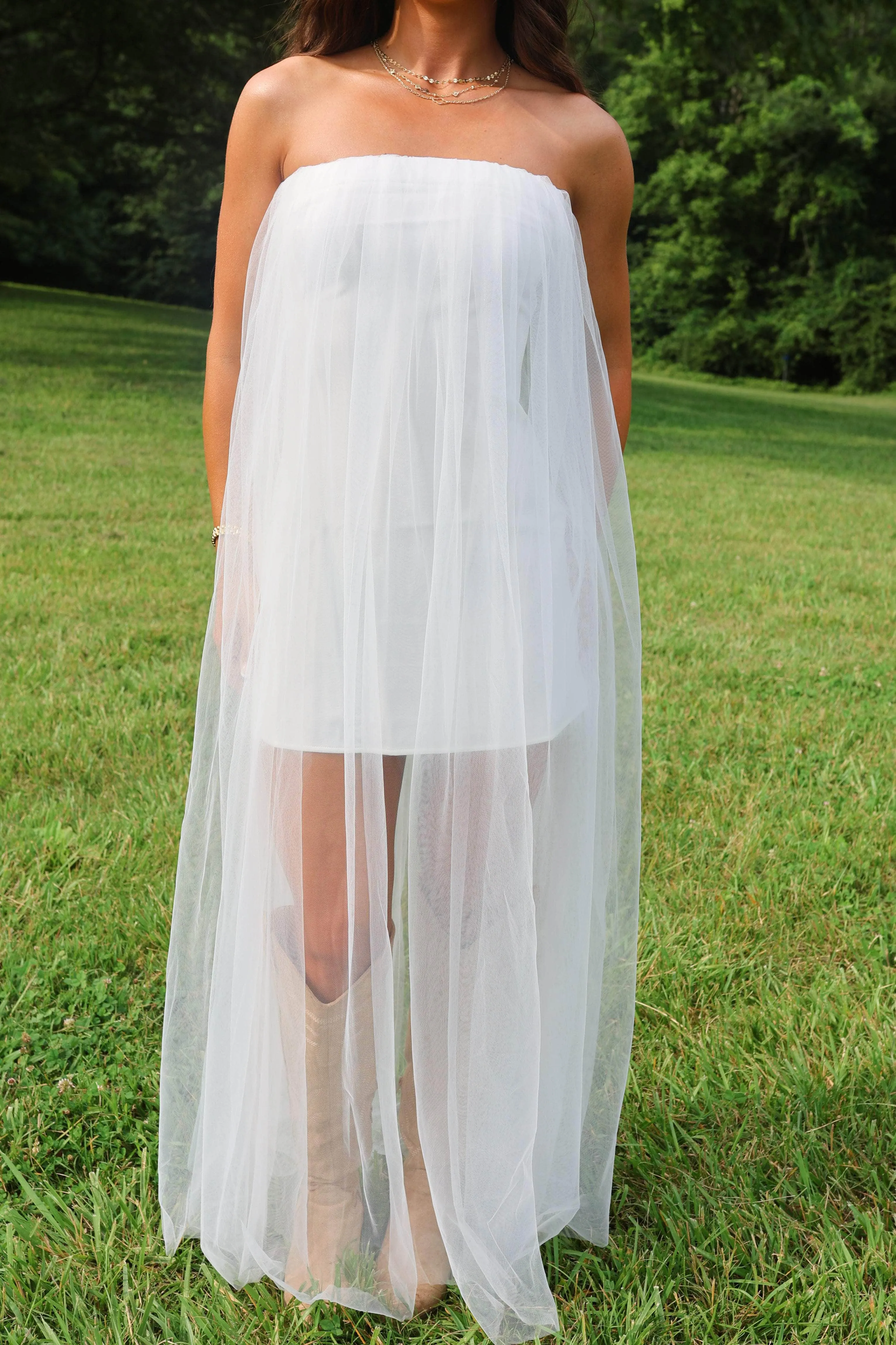 White Tulle Overlay Dress sold by LANE 201 product image thumbnail 3