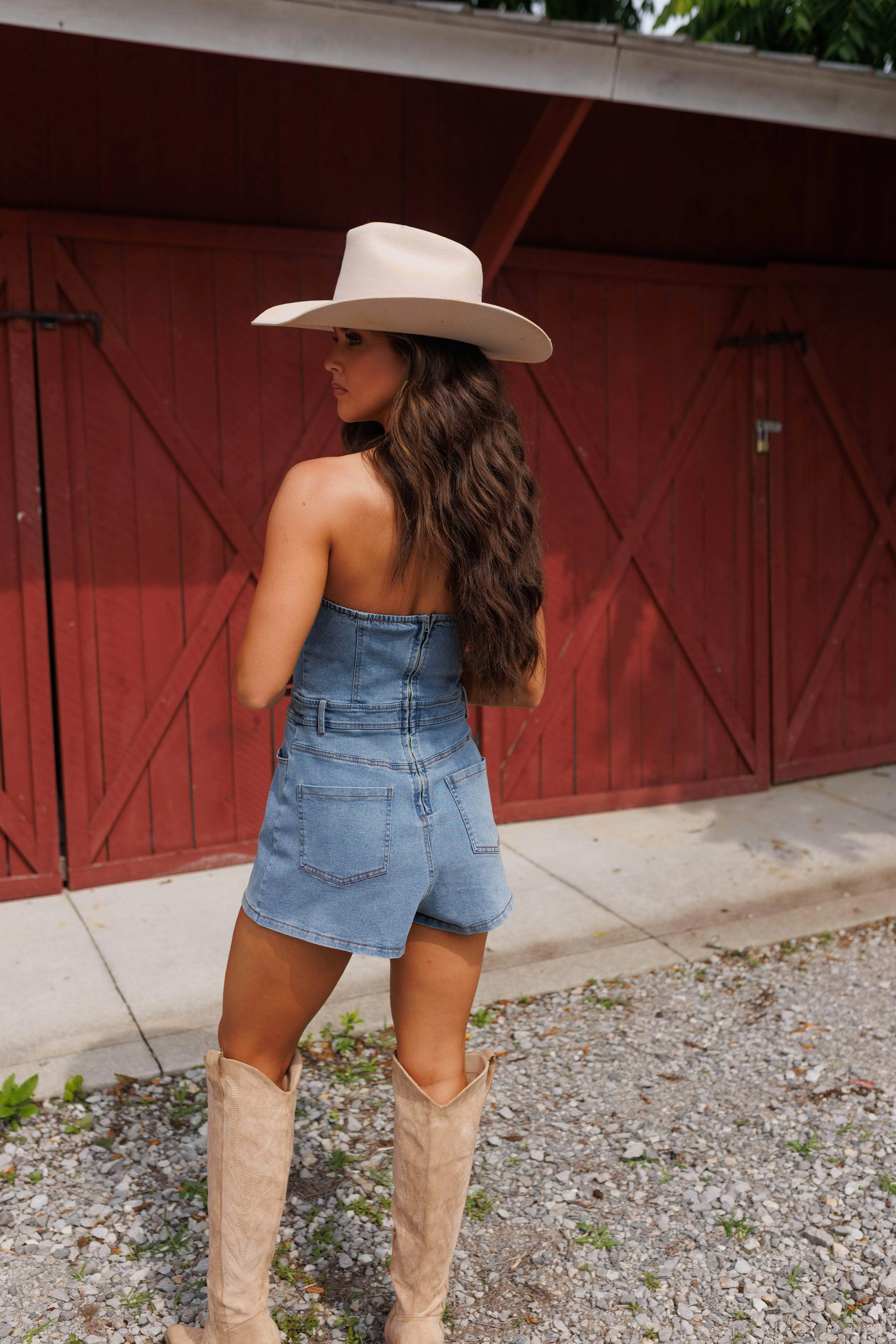 Nashville Lights Denim Romper sold by LANE 201 product image thumbnail 2