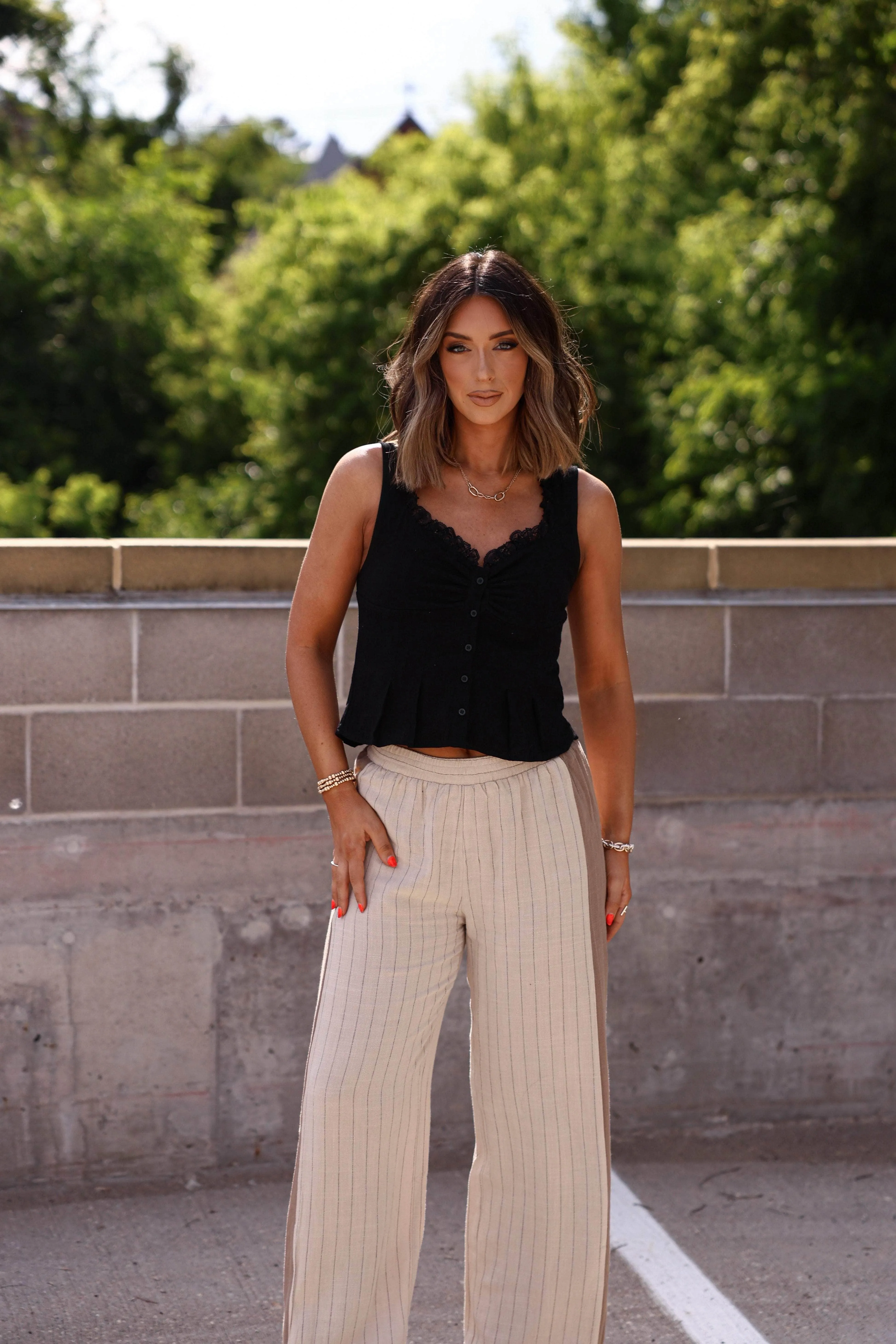 Linen Lace Pleated Tank sold by LANE 201