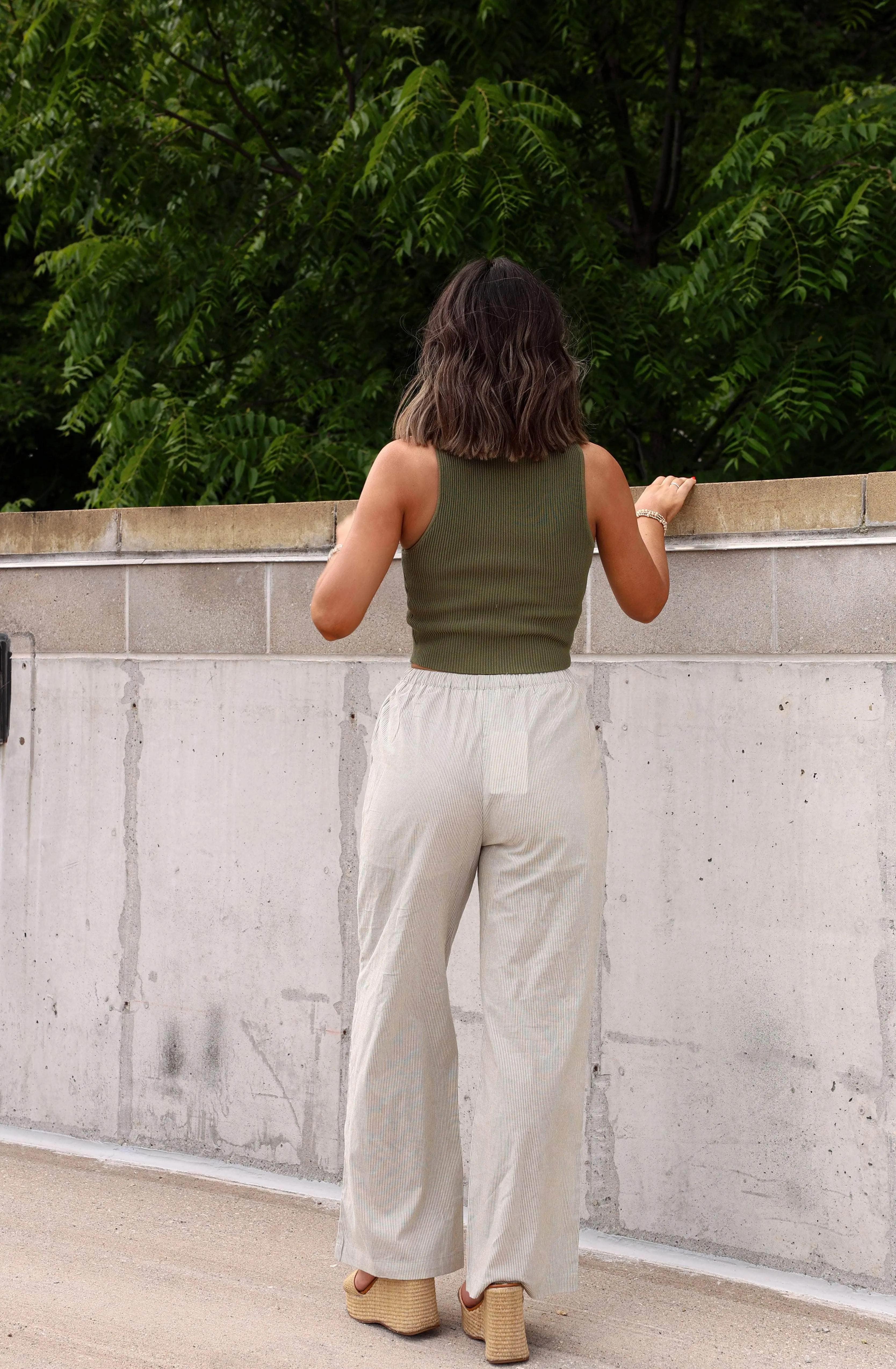 Olive Pinstripe Drawstring Pants sold by LANE 201 product image thumbnail 2