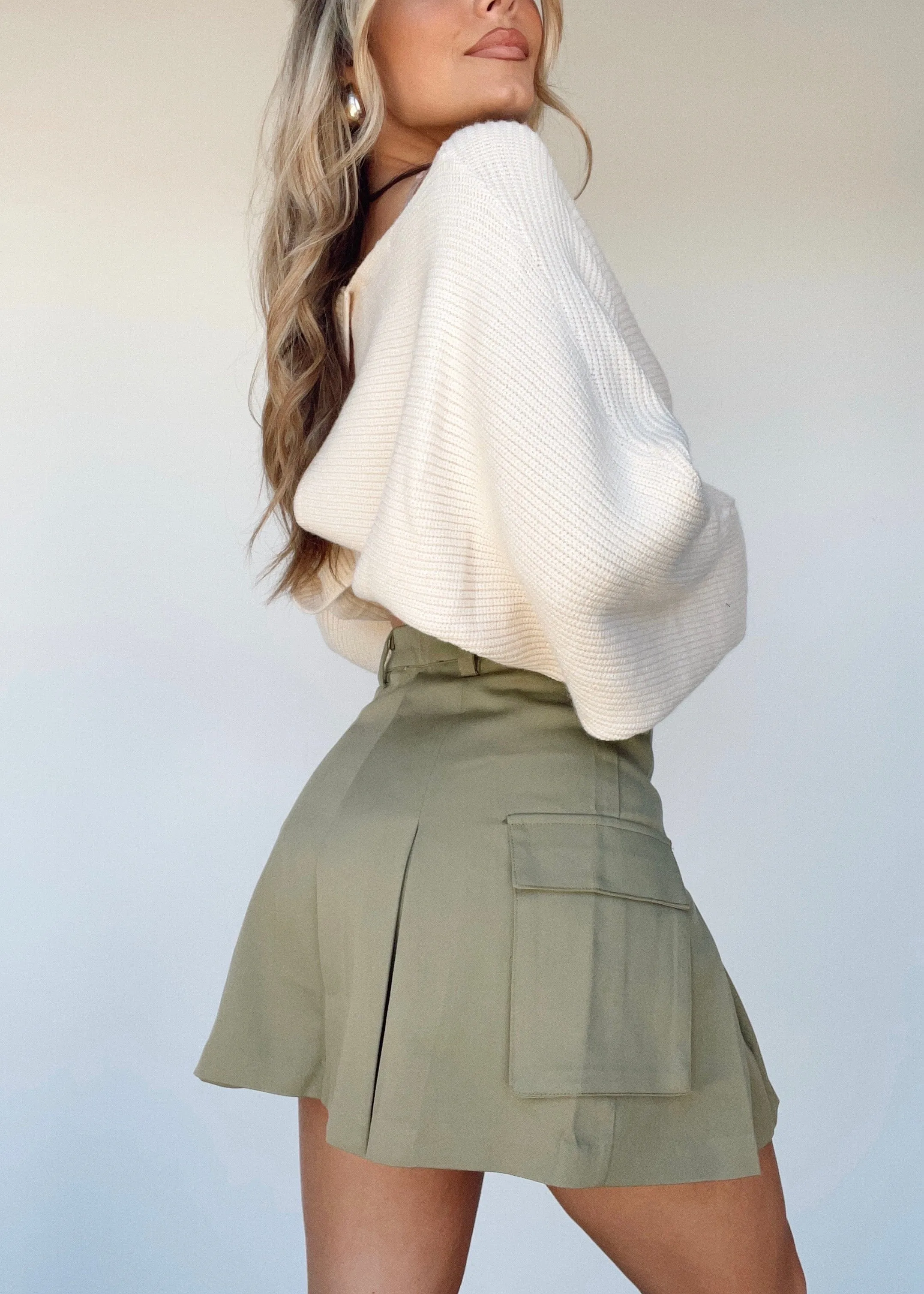 Olive Mini Utility Skirt sold by LANE 201 product image thumbnail 4