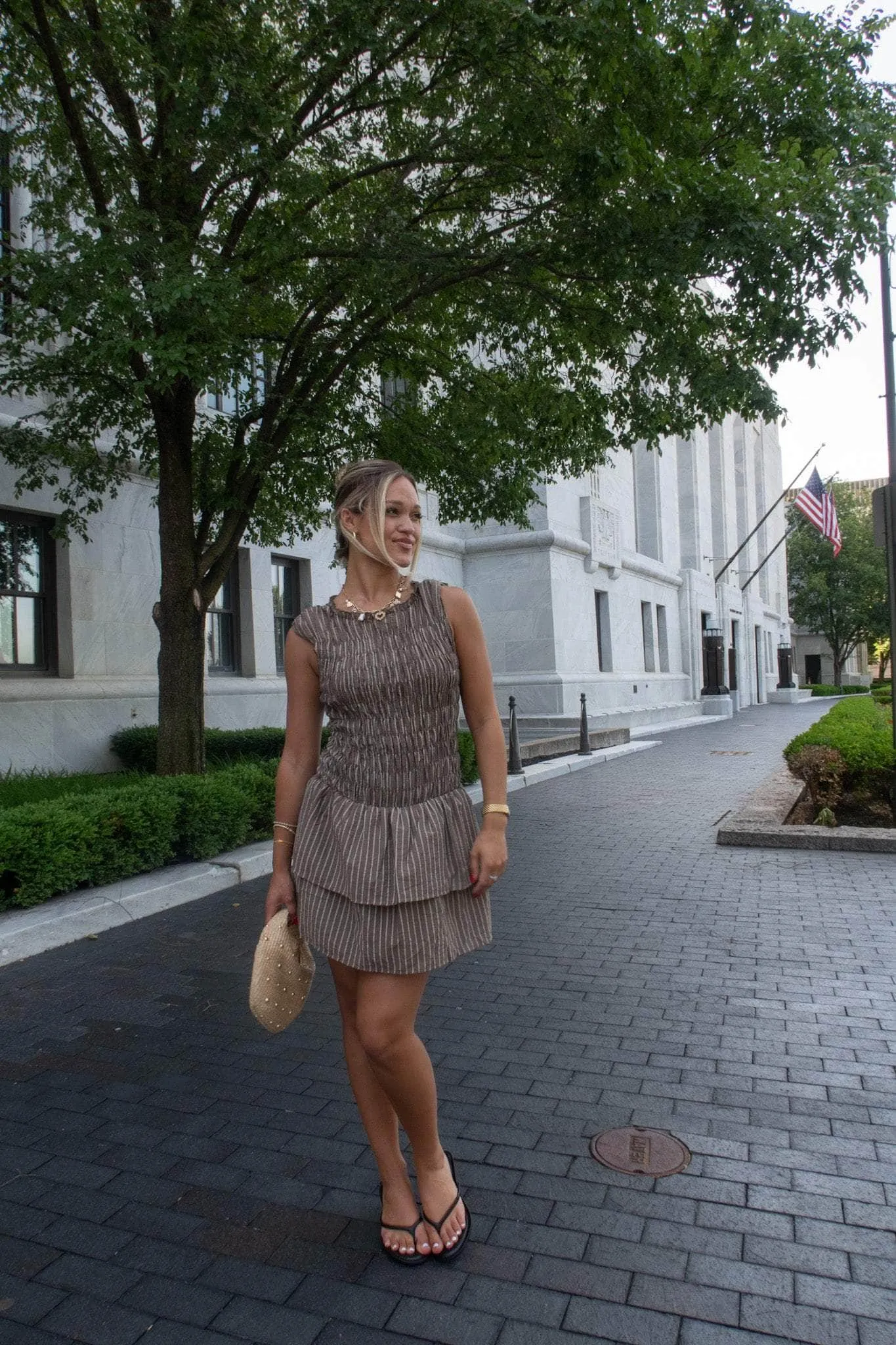 Brown Striped Ruffle Mini Dress sold by LANE 201 product image thumbnail 5