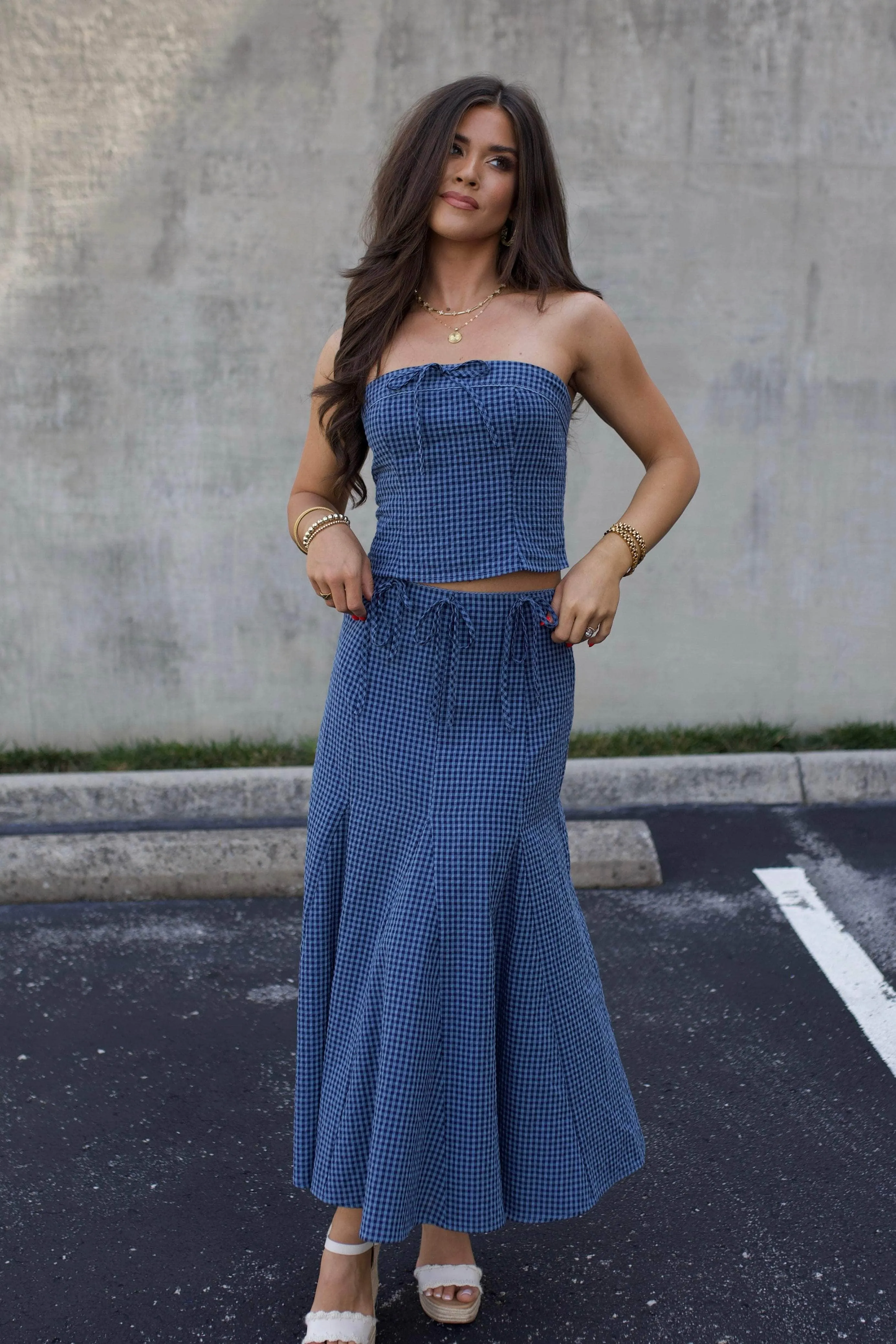 Indigo Gingham Skirt sold by LANE 201 product image thumbnail 4