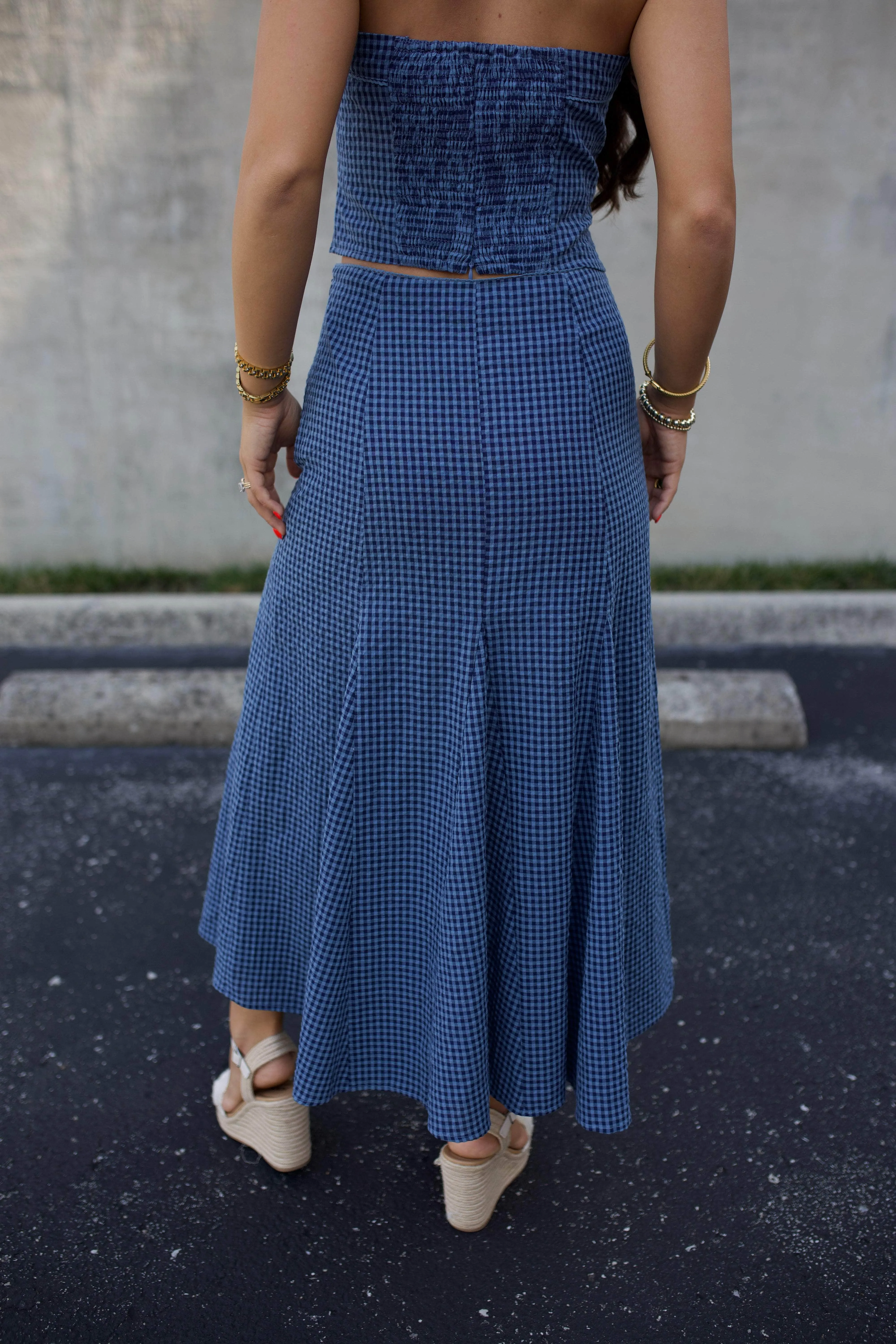 Indigo Gingham Skirt sold by LANE 201 product image thumbnail 3