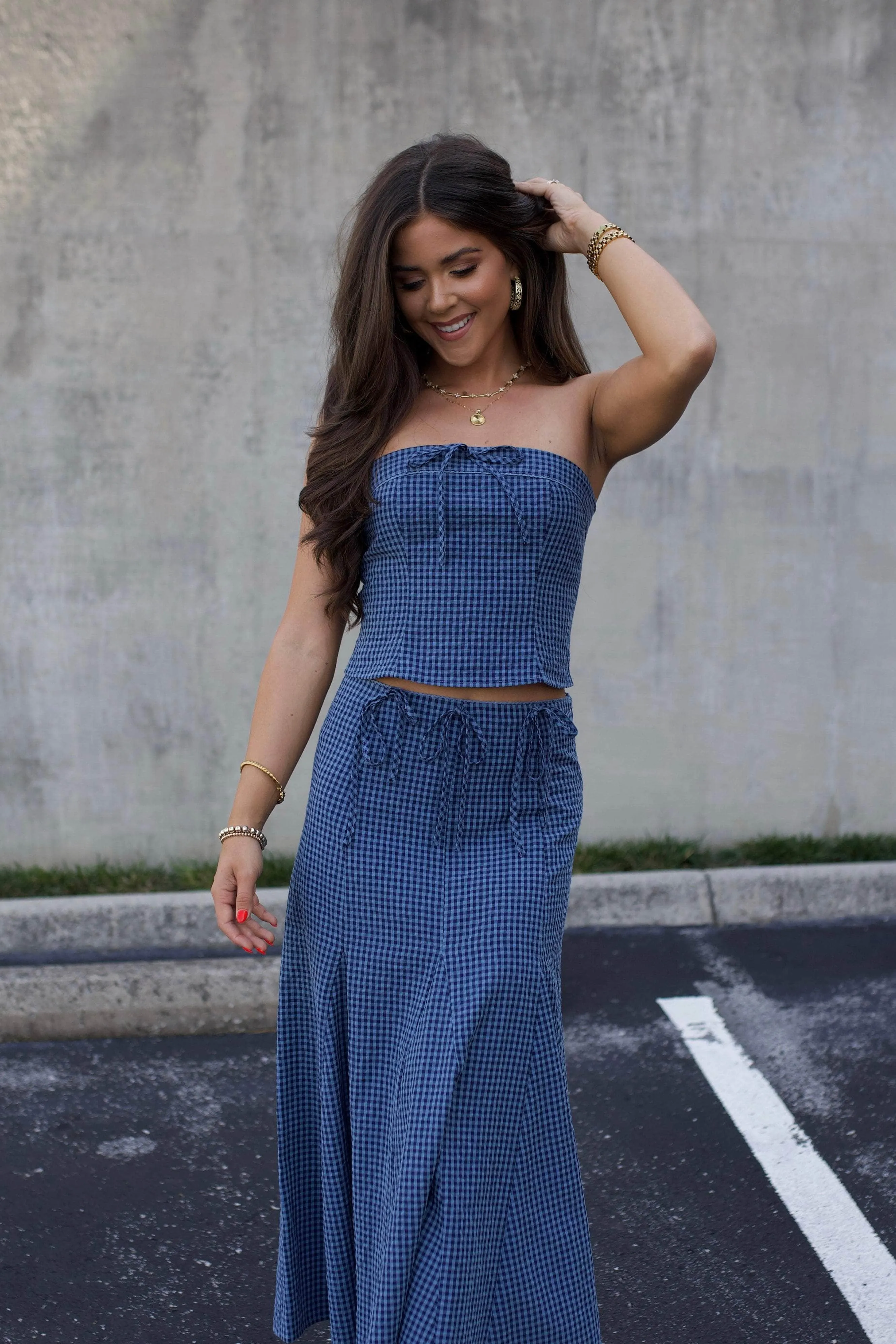Indigo Gingham Top sold by LANE 201 product image thumbnail 4