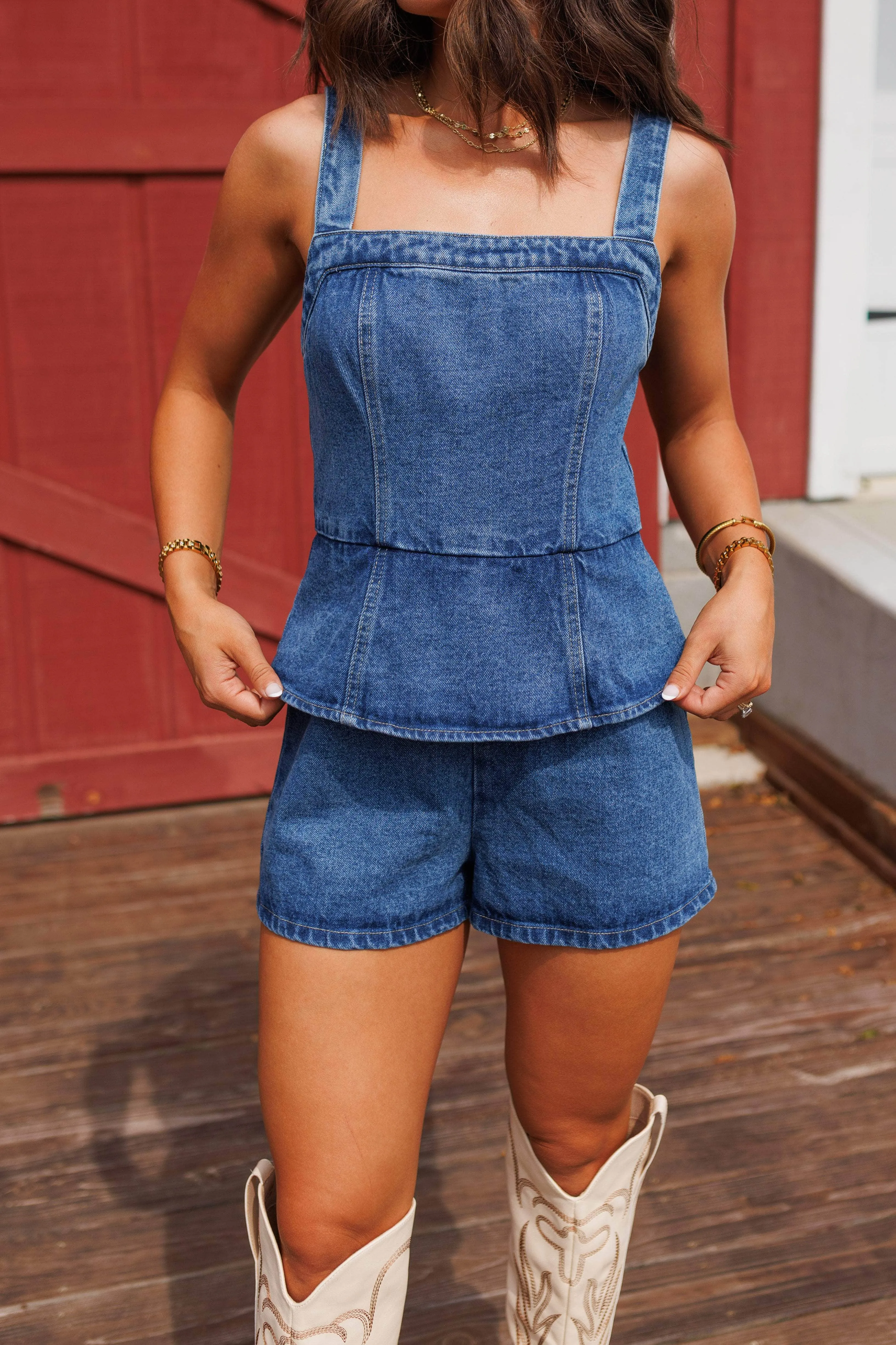 Peplum Top Denim Romper sold by LANE 201 product image thumbnail 4