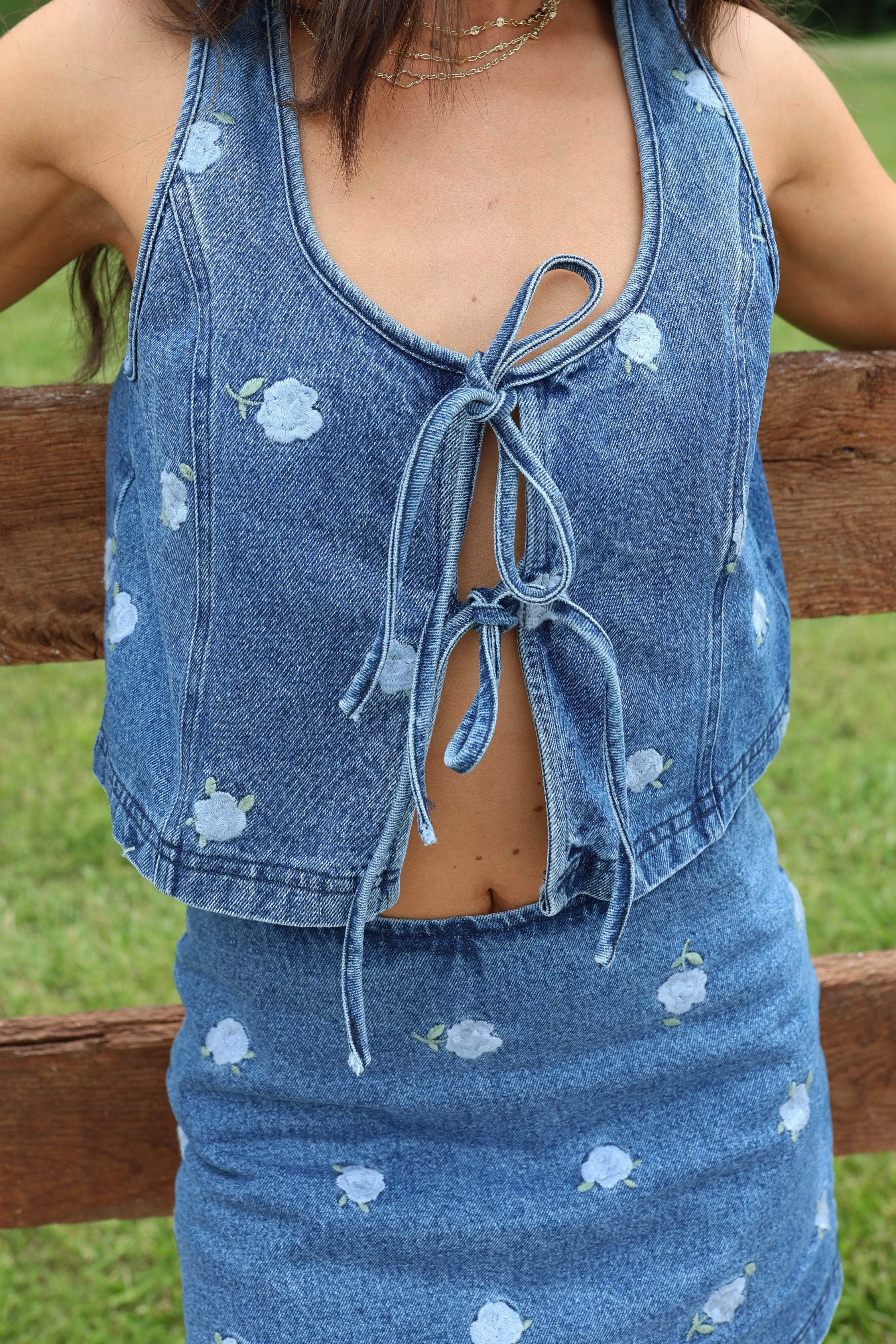 Denim Rose Embroidery Top sold by LANE 201 product image thumbnail 3