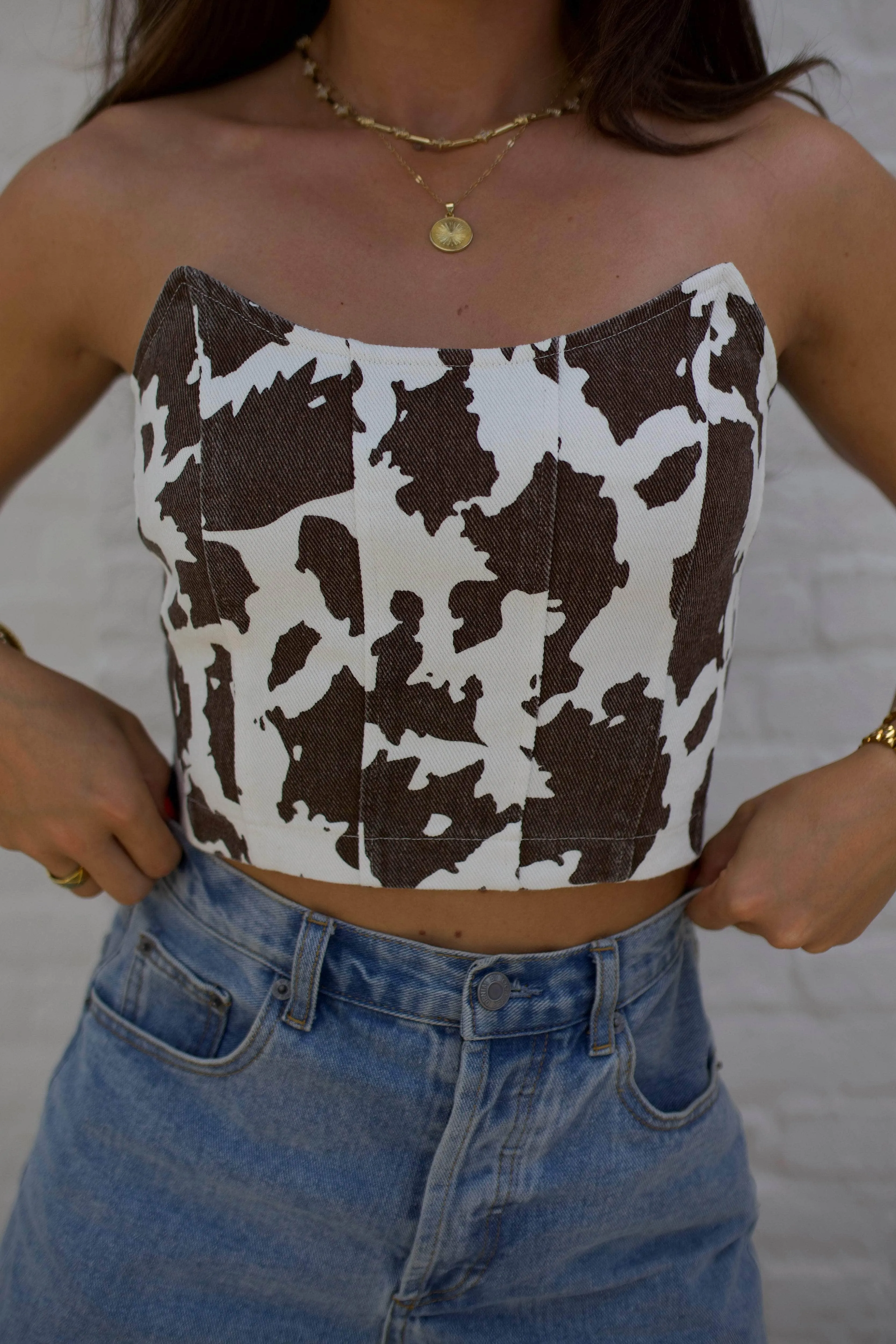 Cow Print Corset Top sold by LANE 201 product image thumbnail 3