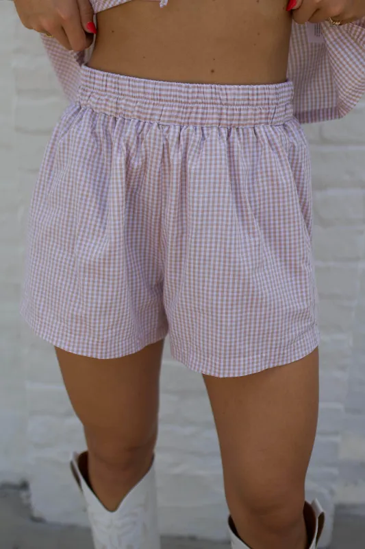 Taupe Gingham Shorts sold by LANE 201