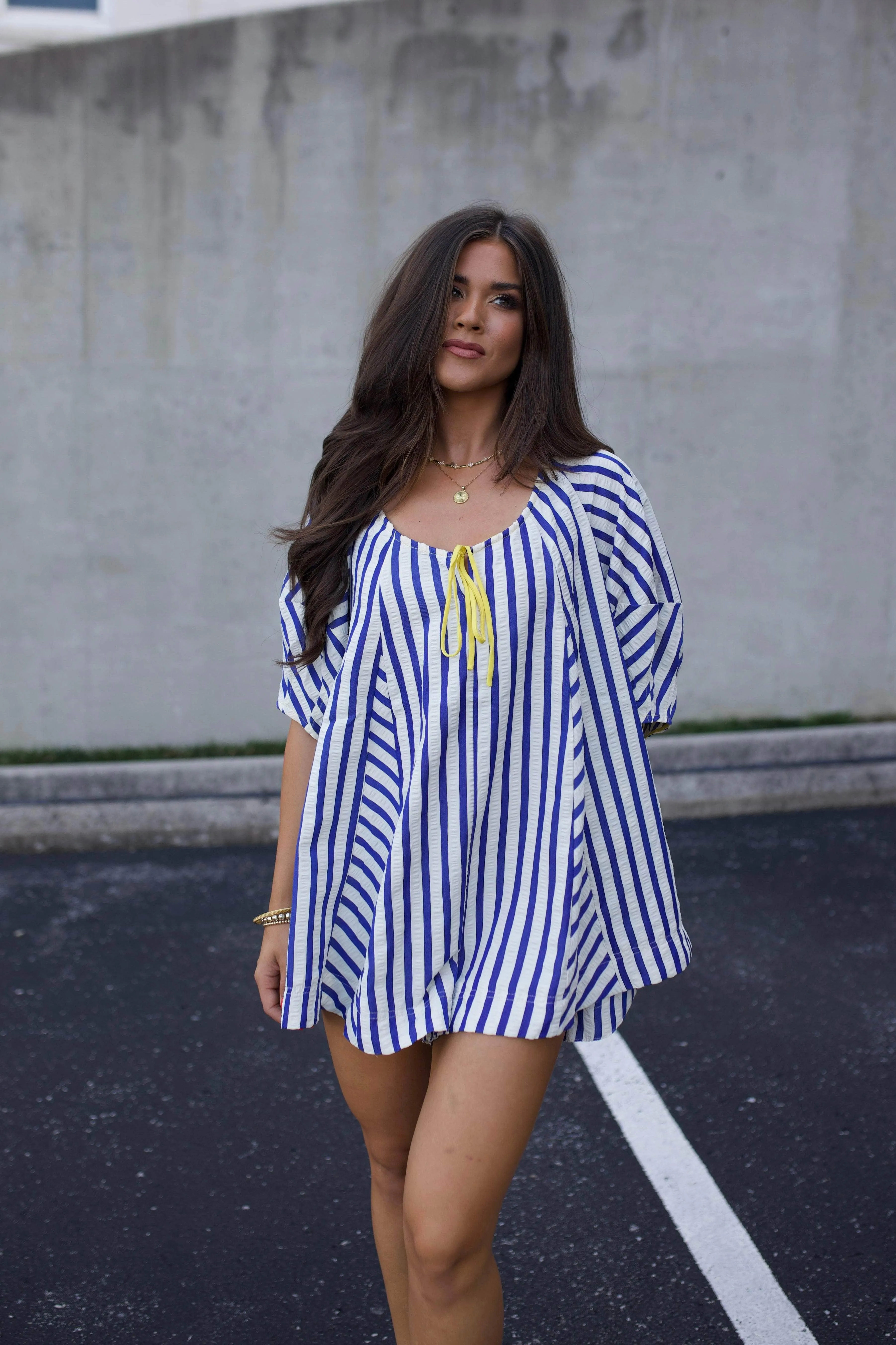 Royal Striped Romper sold by LANE 201