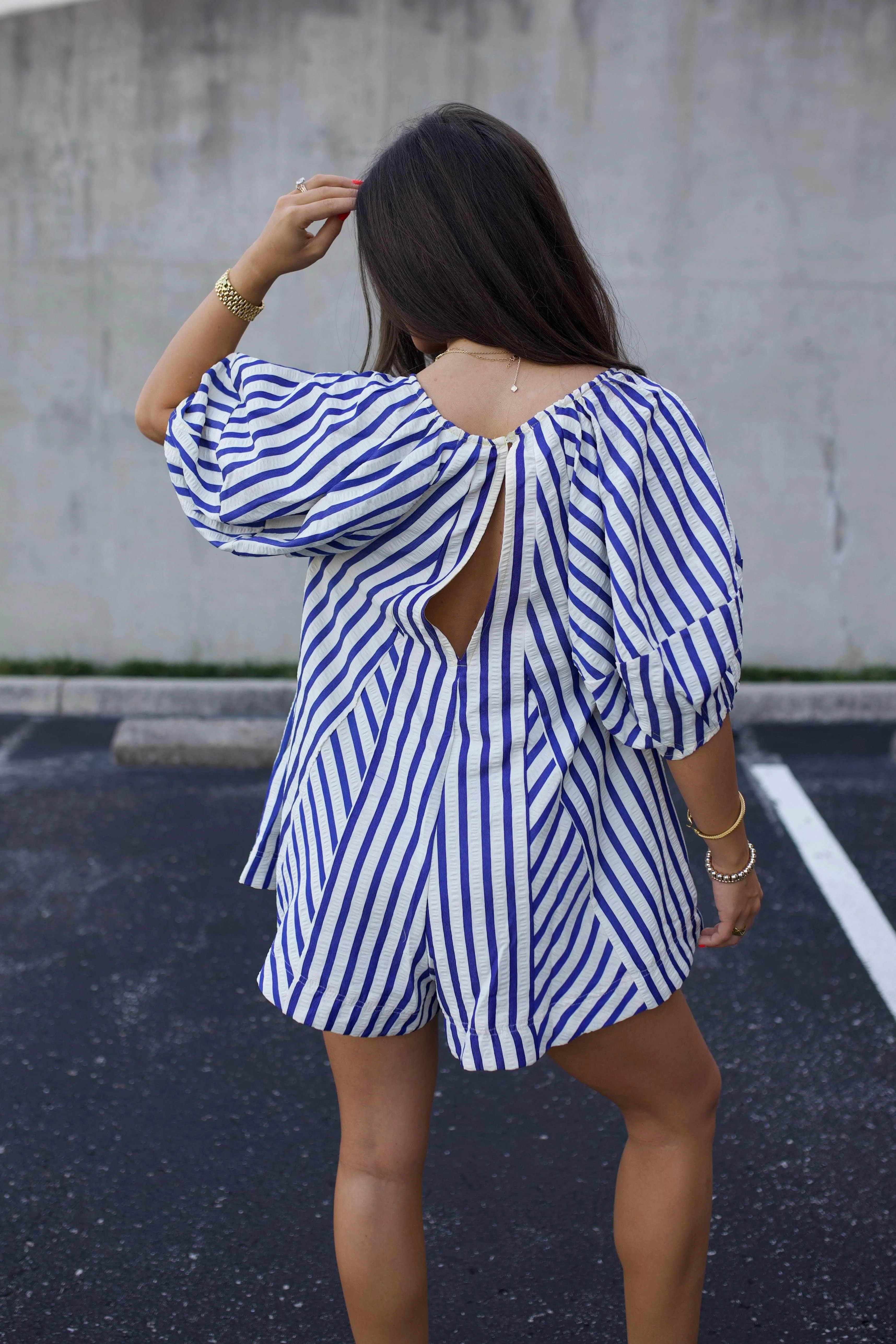 Royal Striped Romper sold by LANE 201 product image thumbnail 2