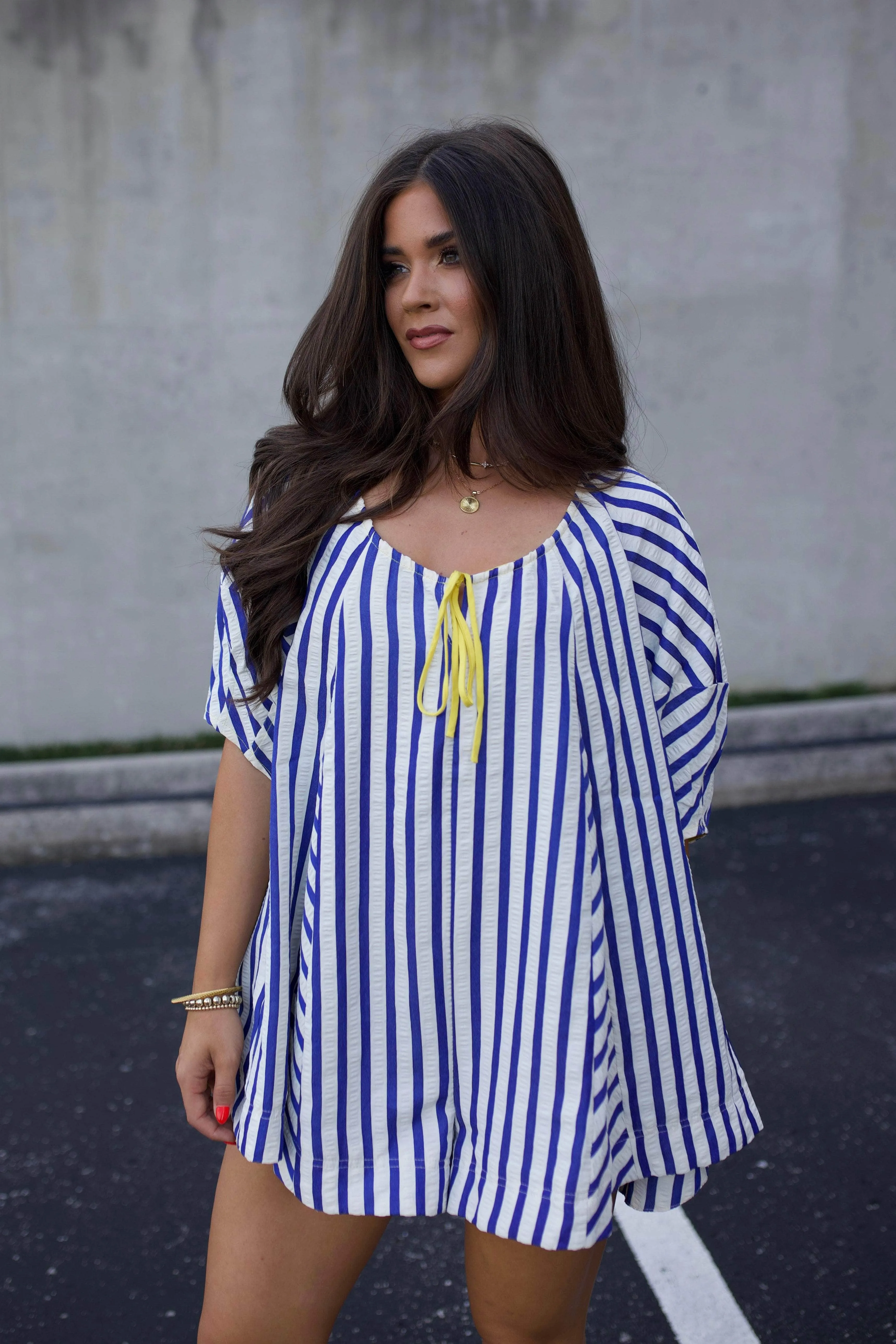Royal Striped Romper sold by LANE 201 product image thumbnail 4