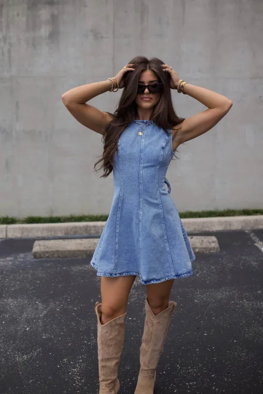Denim Backless Mini Dress sold by LANE 201