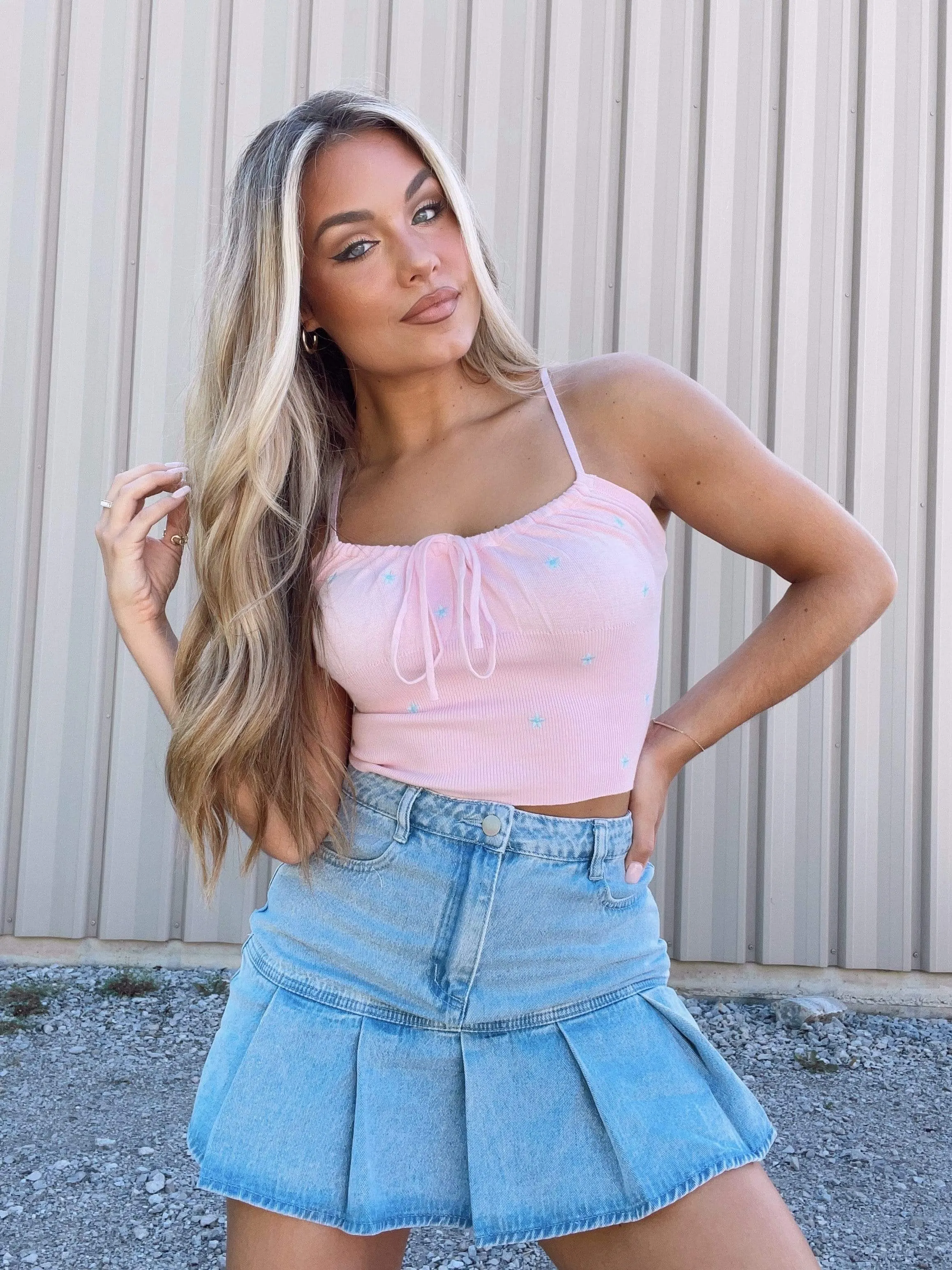 Feeling Flirty Denim Skort sold by LANE 201 product image thumbnail 3