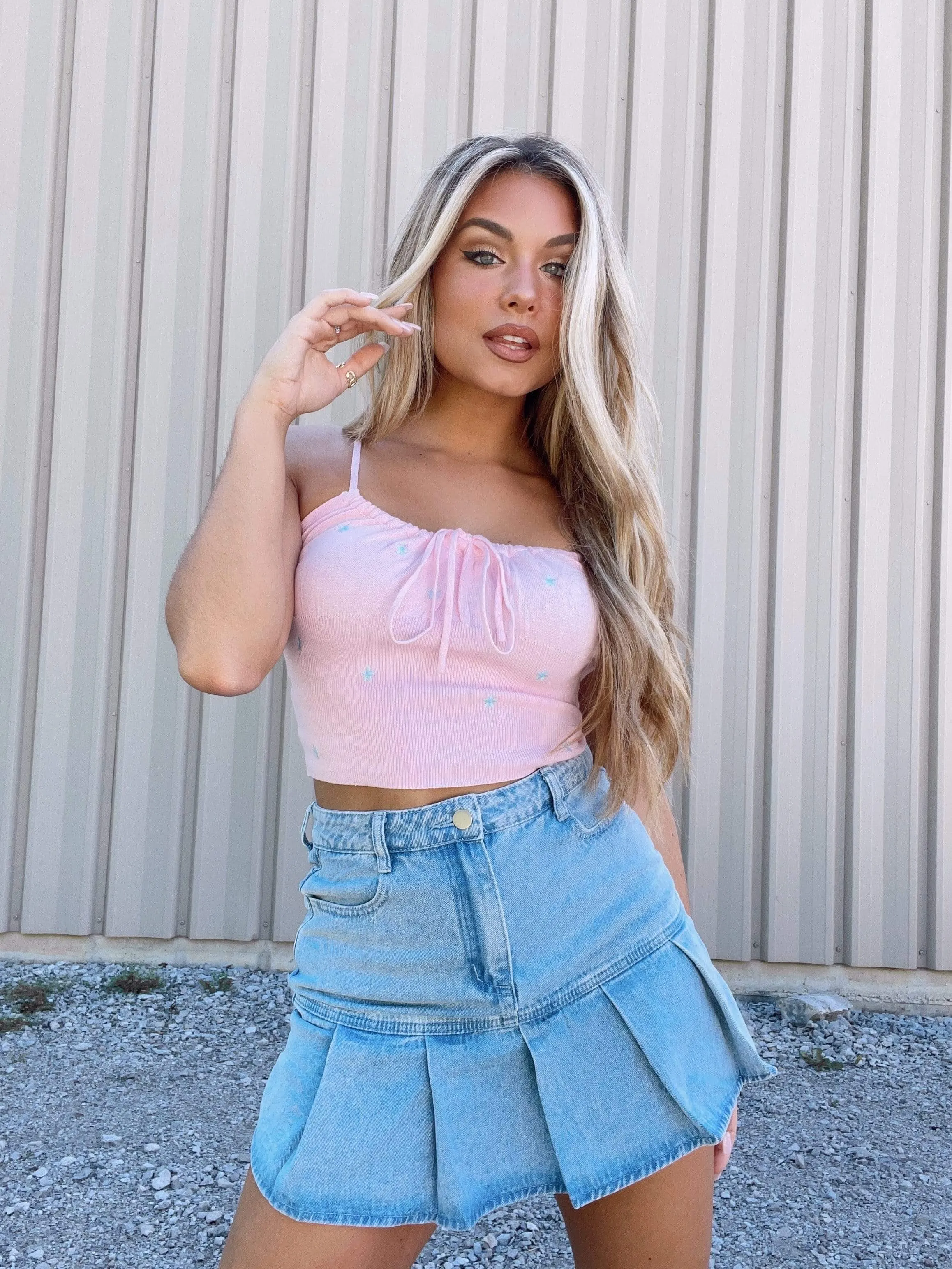 Feeling Flirty Denim Skort sold by LANE 201 product image thumbnail 2