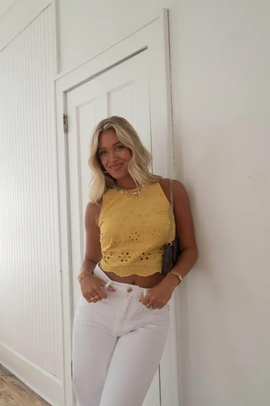 Hello Sunshine Eyelet Top sold by LANE 201