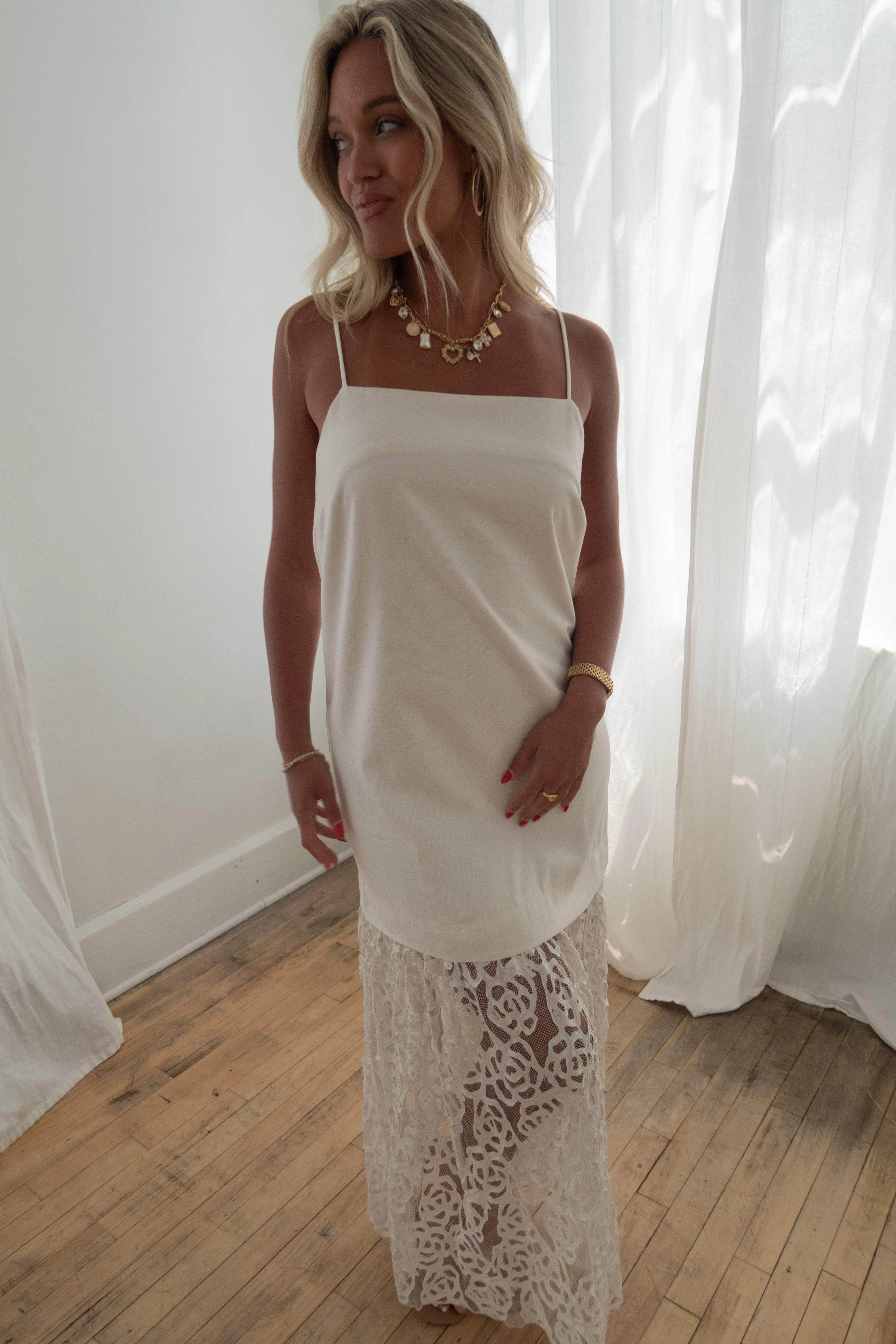 Ivory Rosette Midi Dress sold by LANE 201
