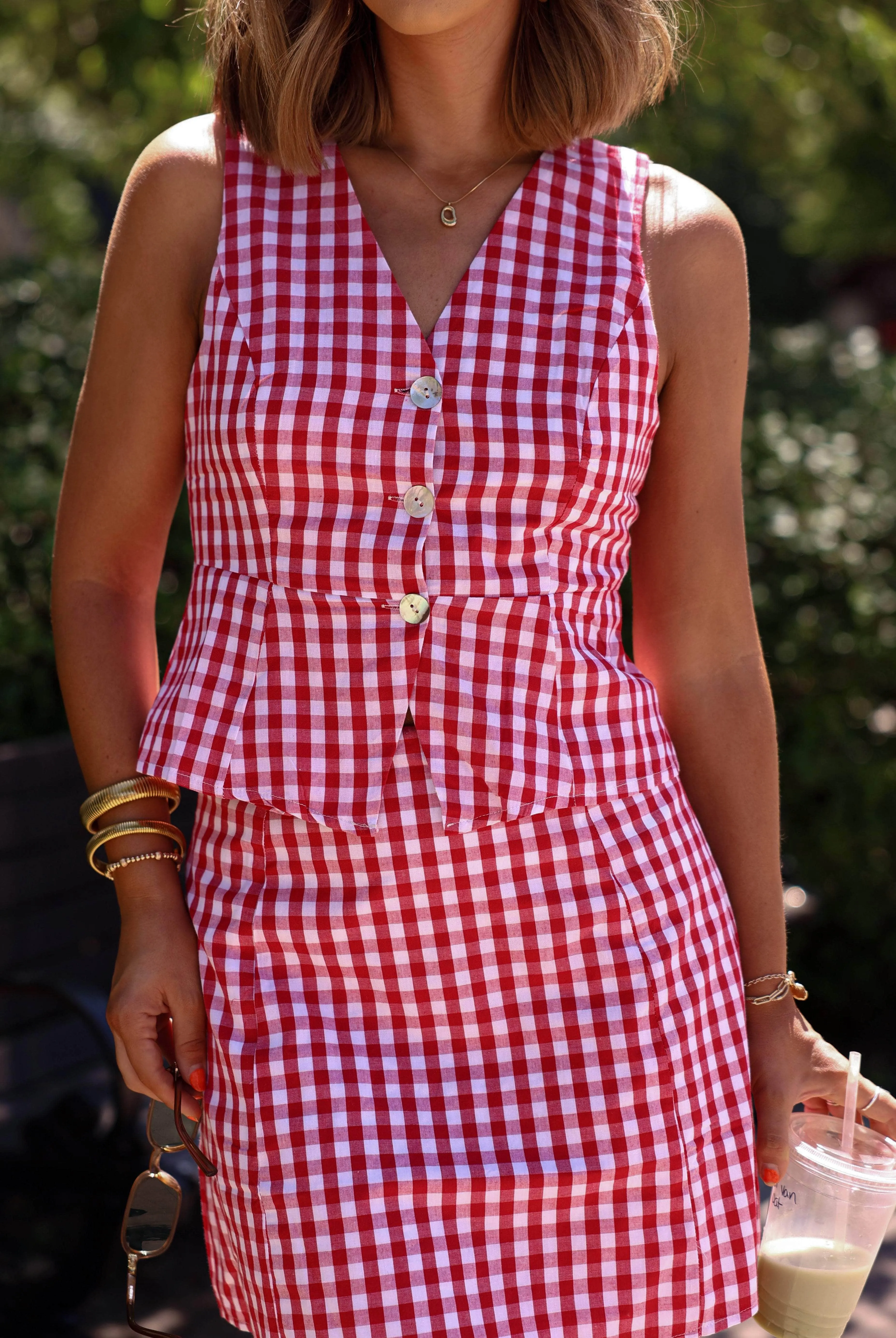 Red Gingham Vest Top sold by LANE 201 product image thumbnail 2