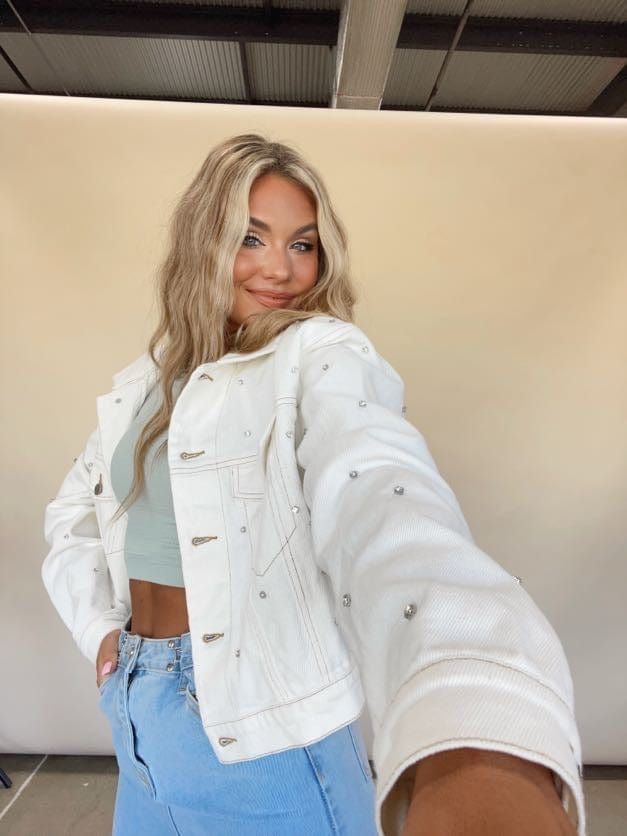 Too Glam Rhinestone Denim Jacket sold by LANE 201 product image thumbnail 4