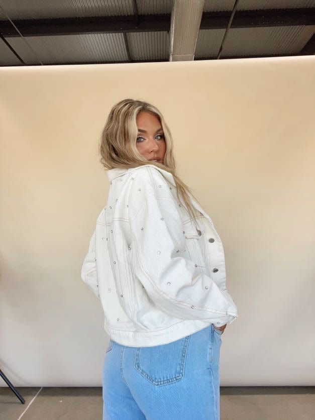 Too Glam Rhinestone Denim Jacket sold by LANE 201 product image thumbnail 3