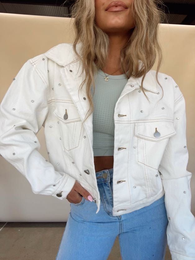Too Glam Rhinestone Denim Jacket sold by LANE 201