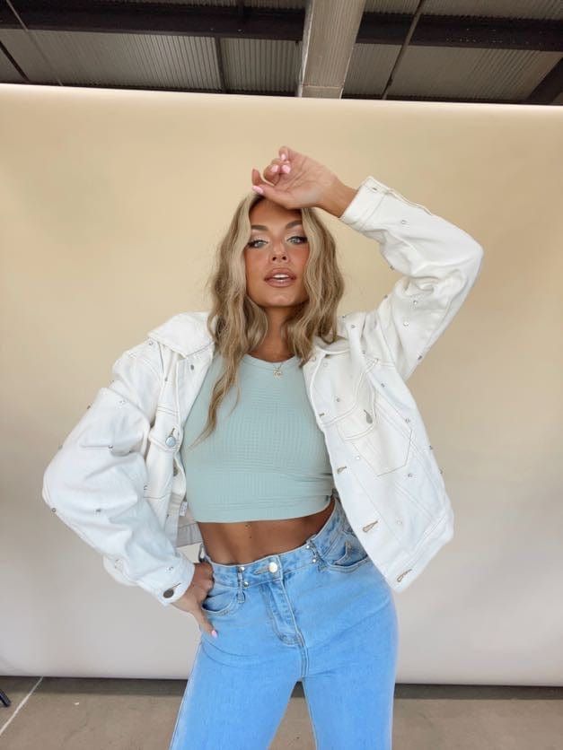 Too Glam Rhinestone Denim Jacket sold by LANE 201 product image thumbnail 2