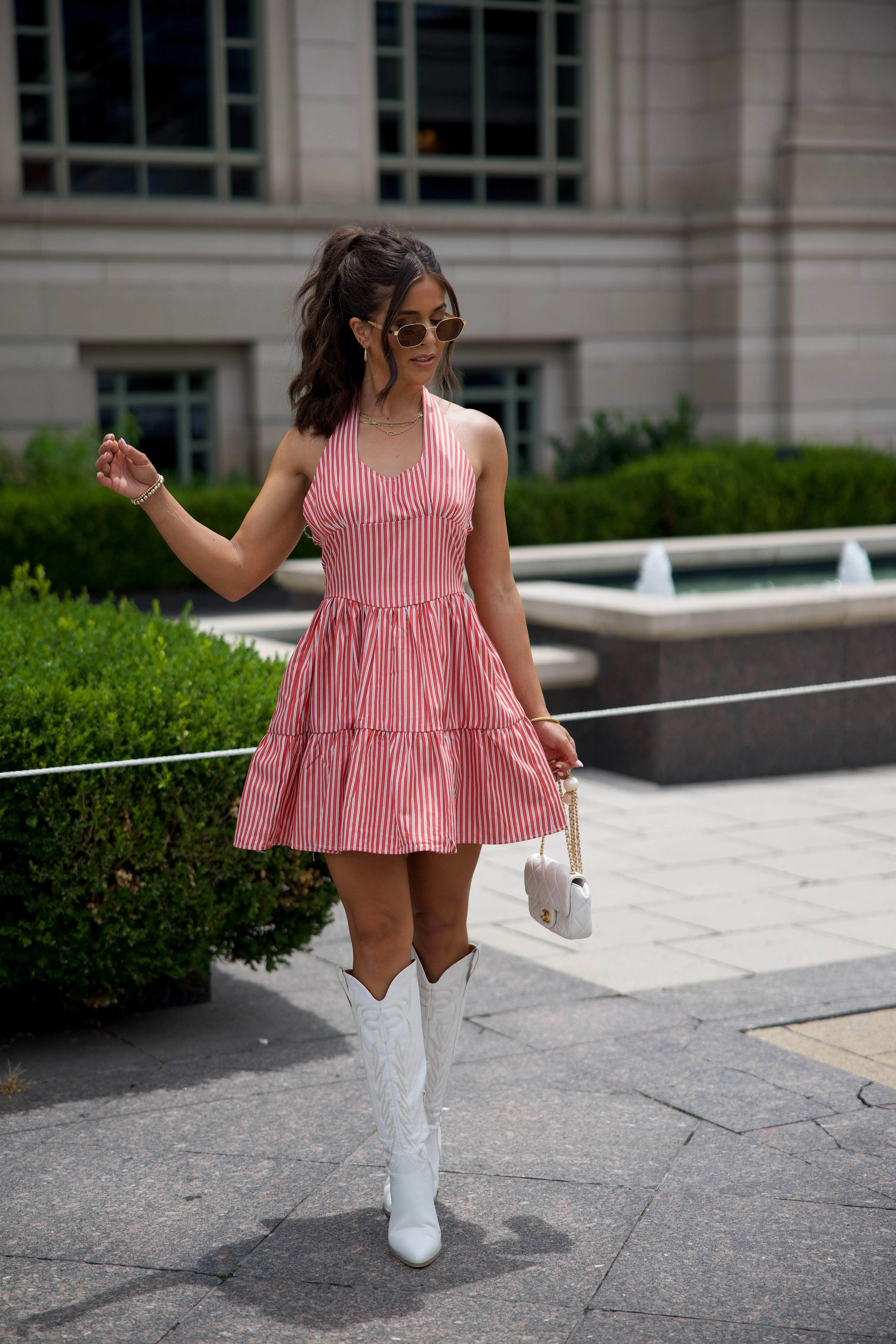 Red Halter Striped Mini Dress sold by LANE 201 product image thumbnail 4