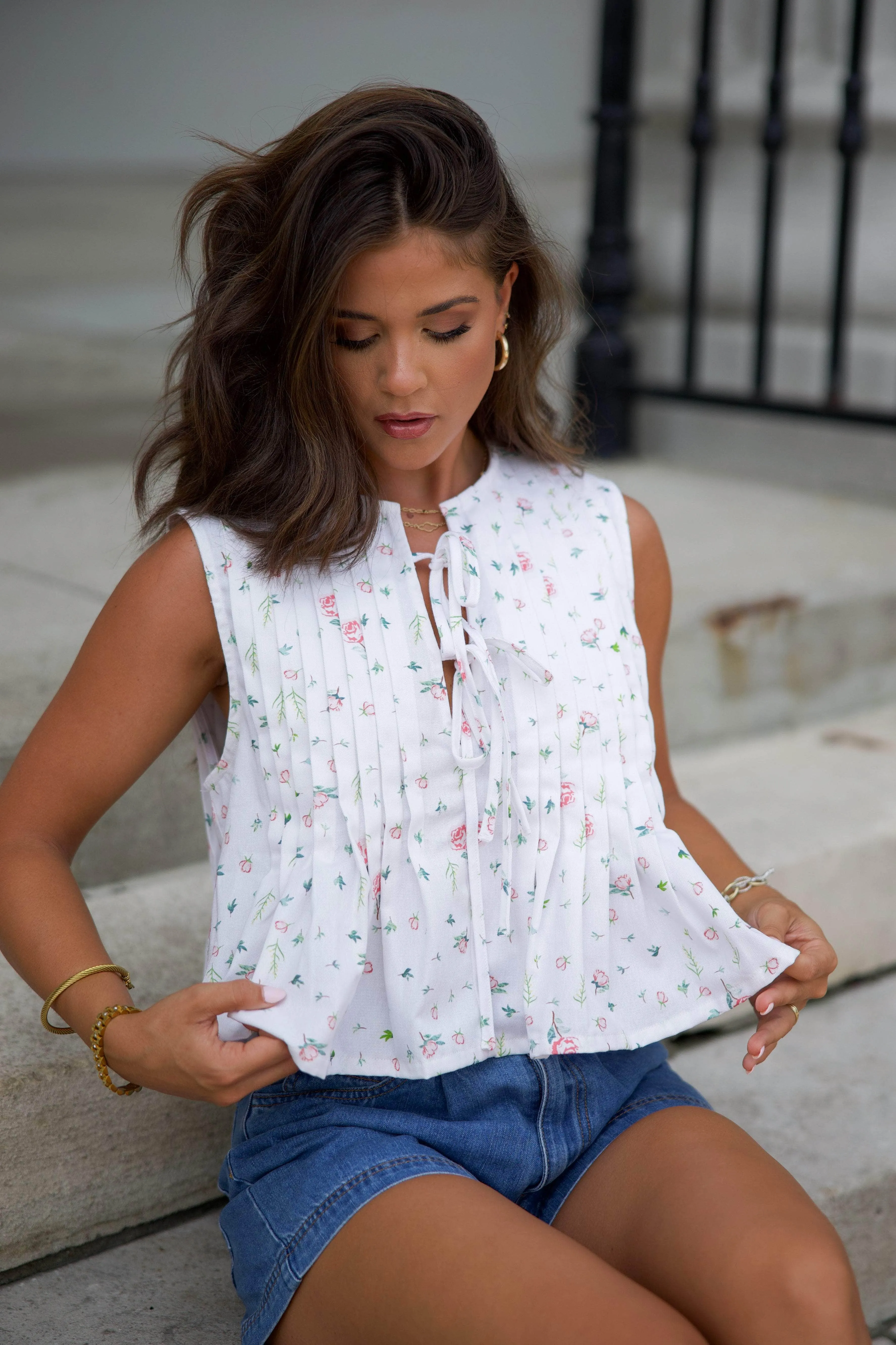 Floral Pleated Tie Top sold by LANE 201 product image thumbnail 3