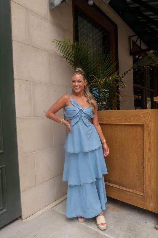 Denim Flower Top Maxi Dress sold by LANE 201