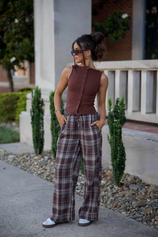 Brown Plaid Boxer Pants sold by LANE 201