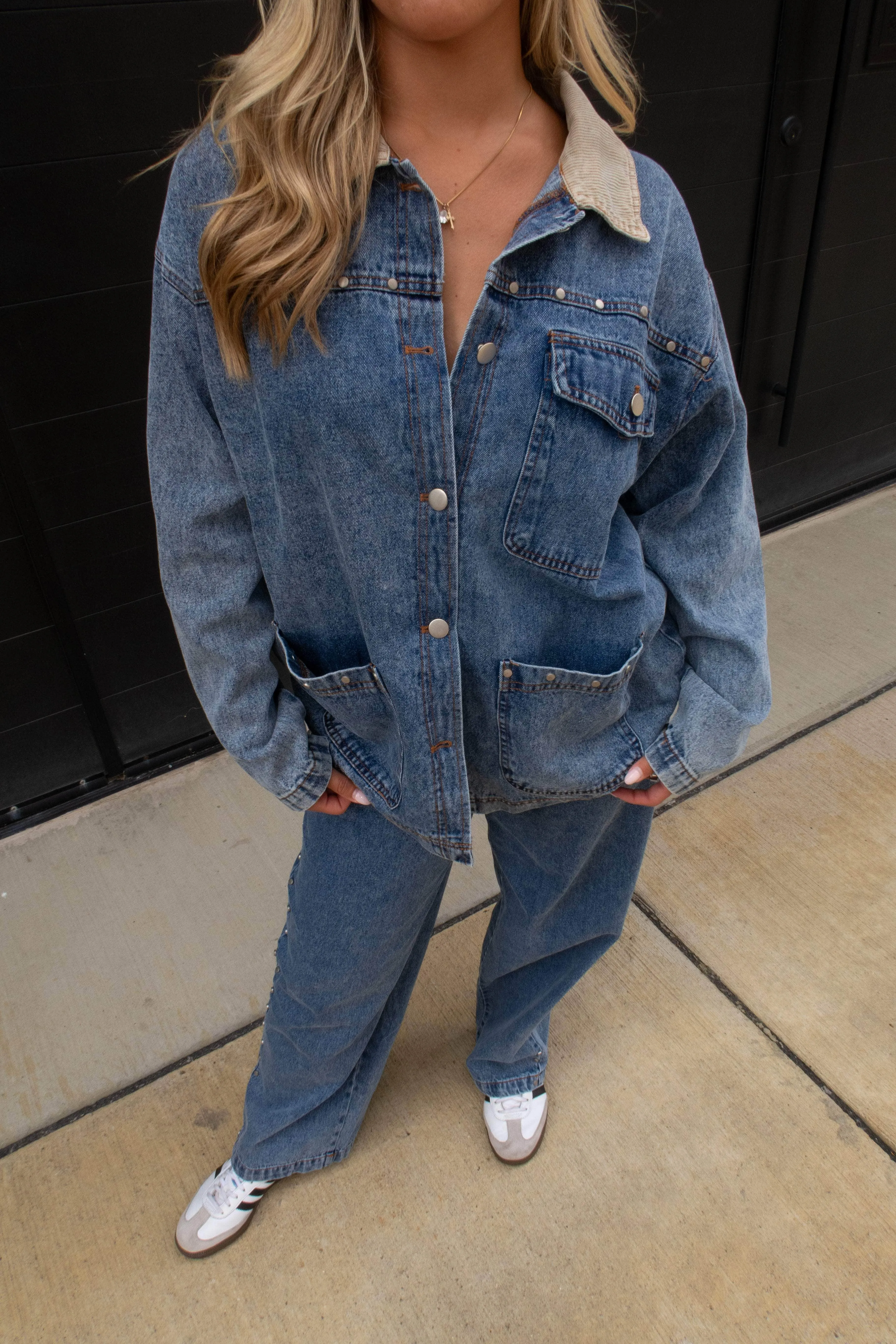 Studded Denim Barn Jacket sold by LANE 201 product image thumbnail 2