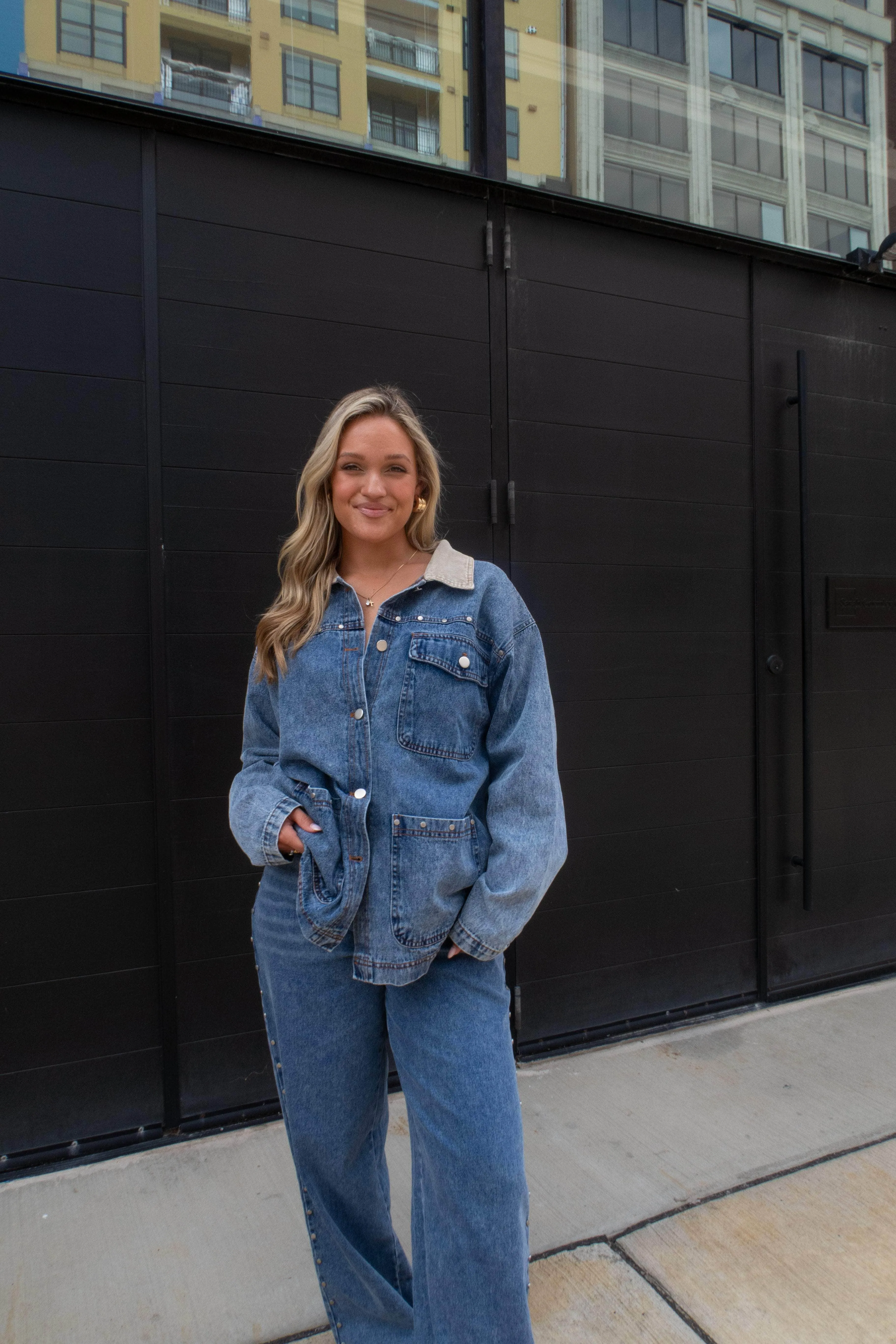 Studded Denim Barn Jacket sold by LANE 201 product image thumbnail 4