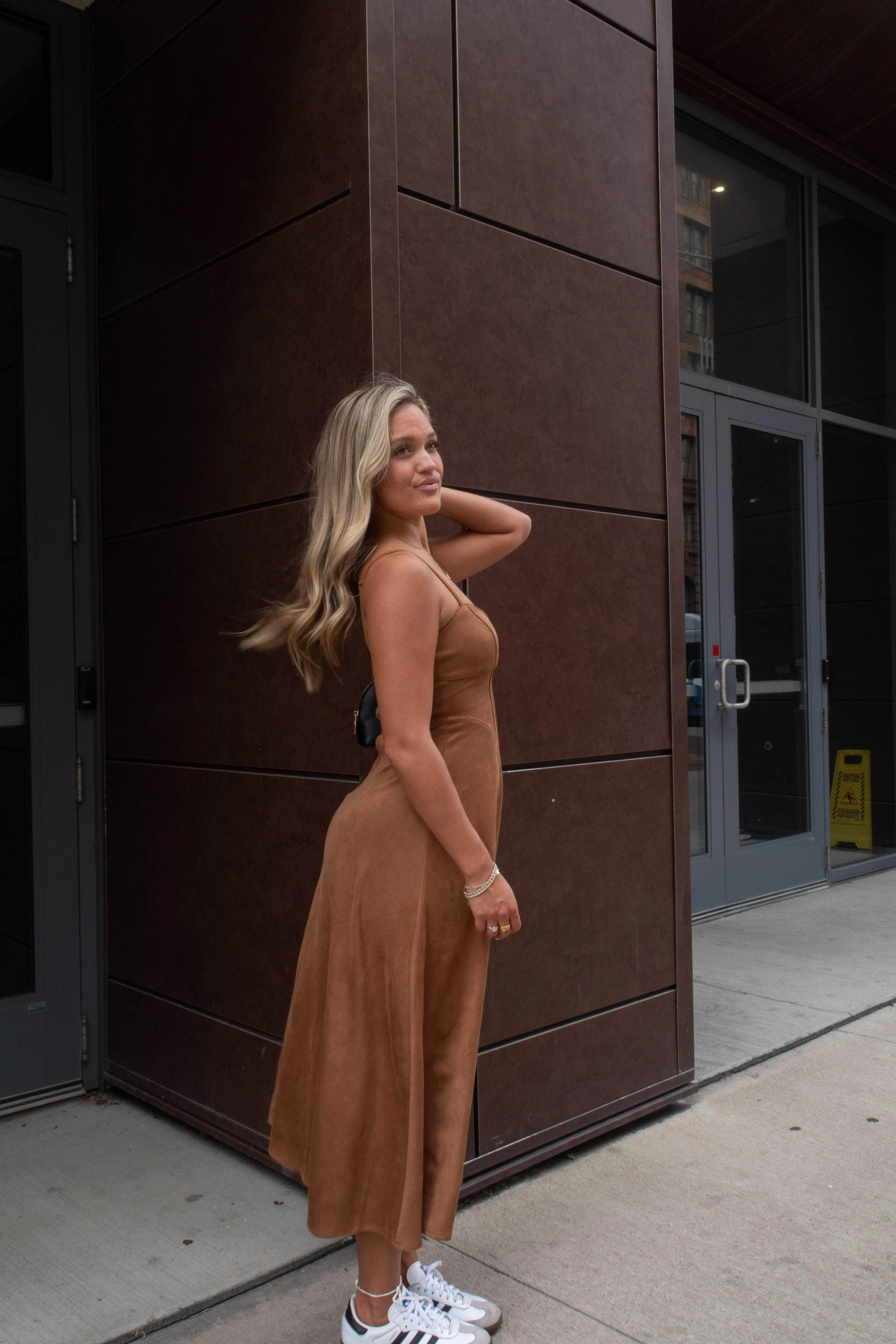 Camel Suede Bustier Midi Dress sold by LANE 201 product image thumbnail 4