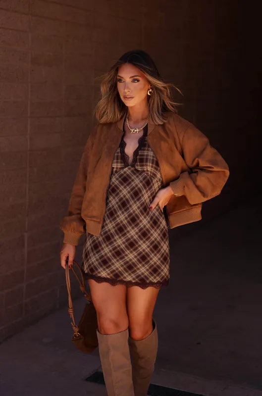 Brown Suede Bomber Jacket sold by LANE 201