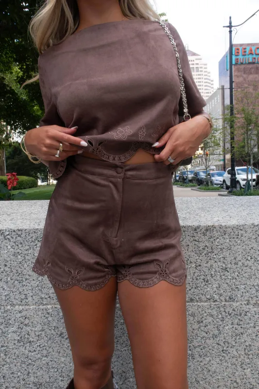 Espresso Break Suede Shorts made by LANE 201