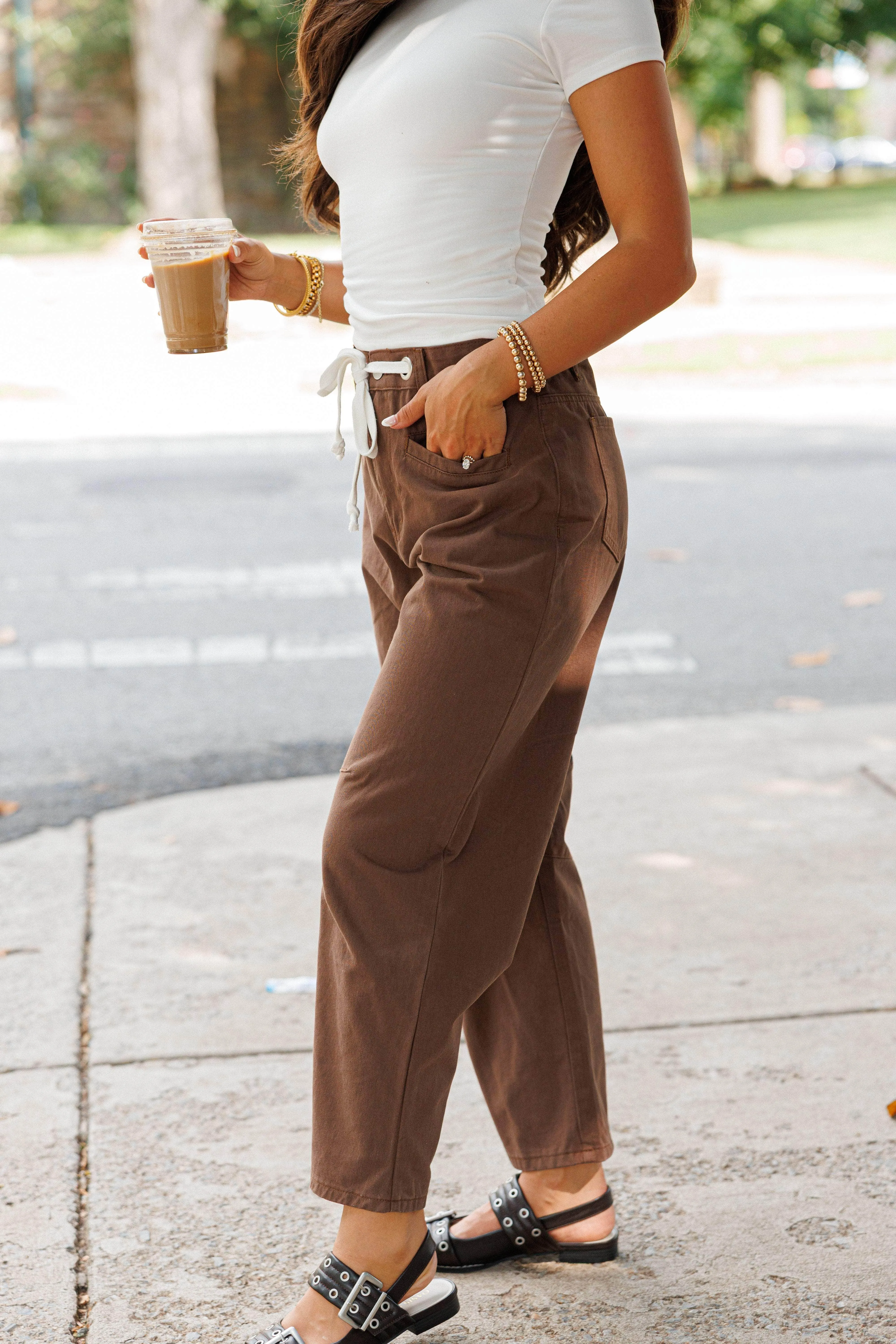 Brown Drawstring Barrel Jeans sold by LANE 201 product image thumbnail 3