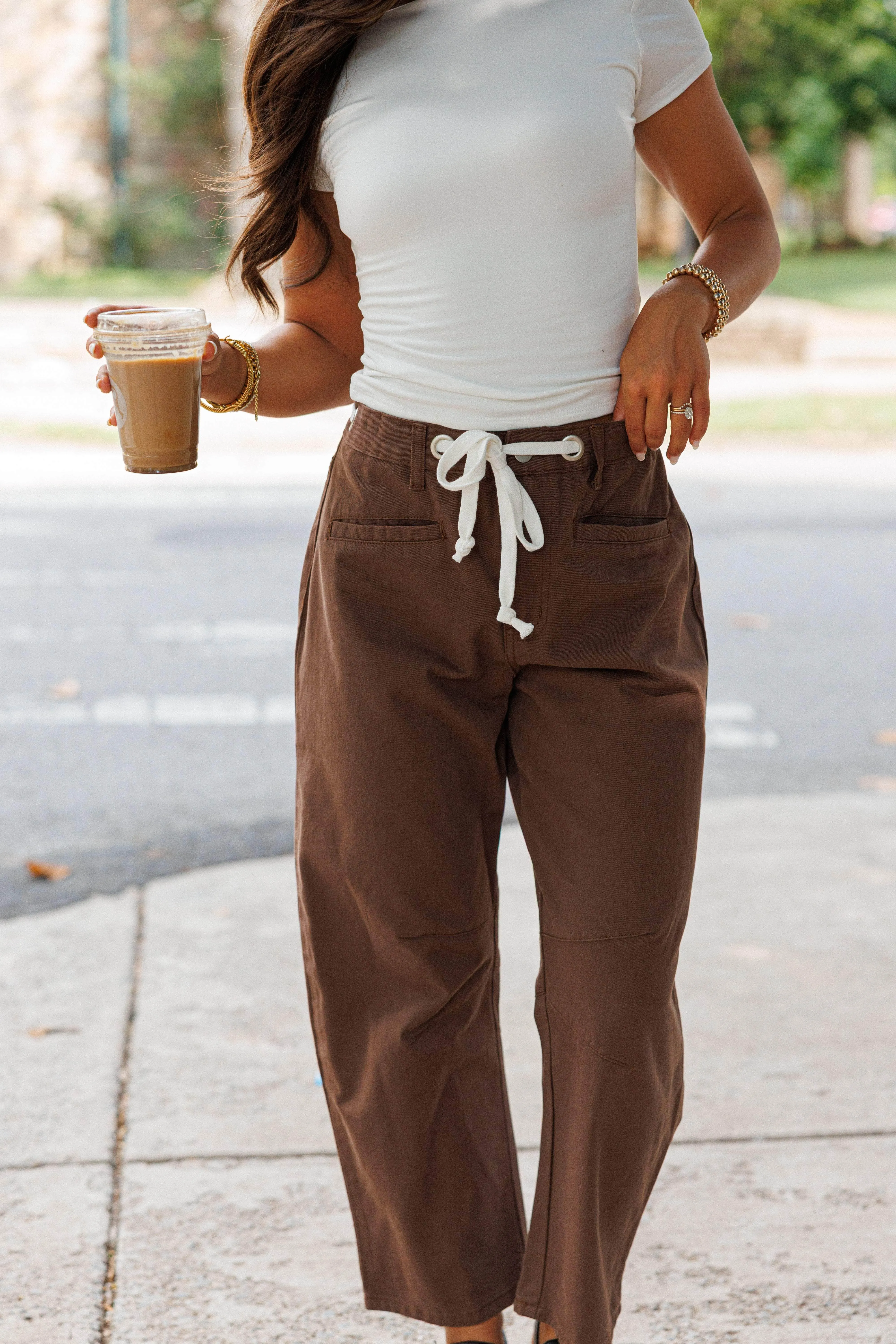 Brown Drawstring Barrel Jeans sold by LANE 201 product image thumbnail 5