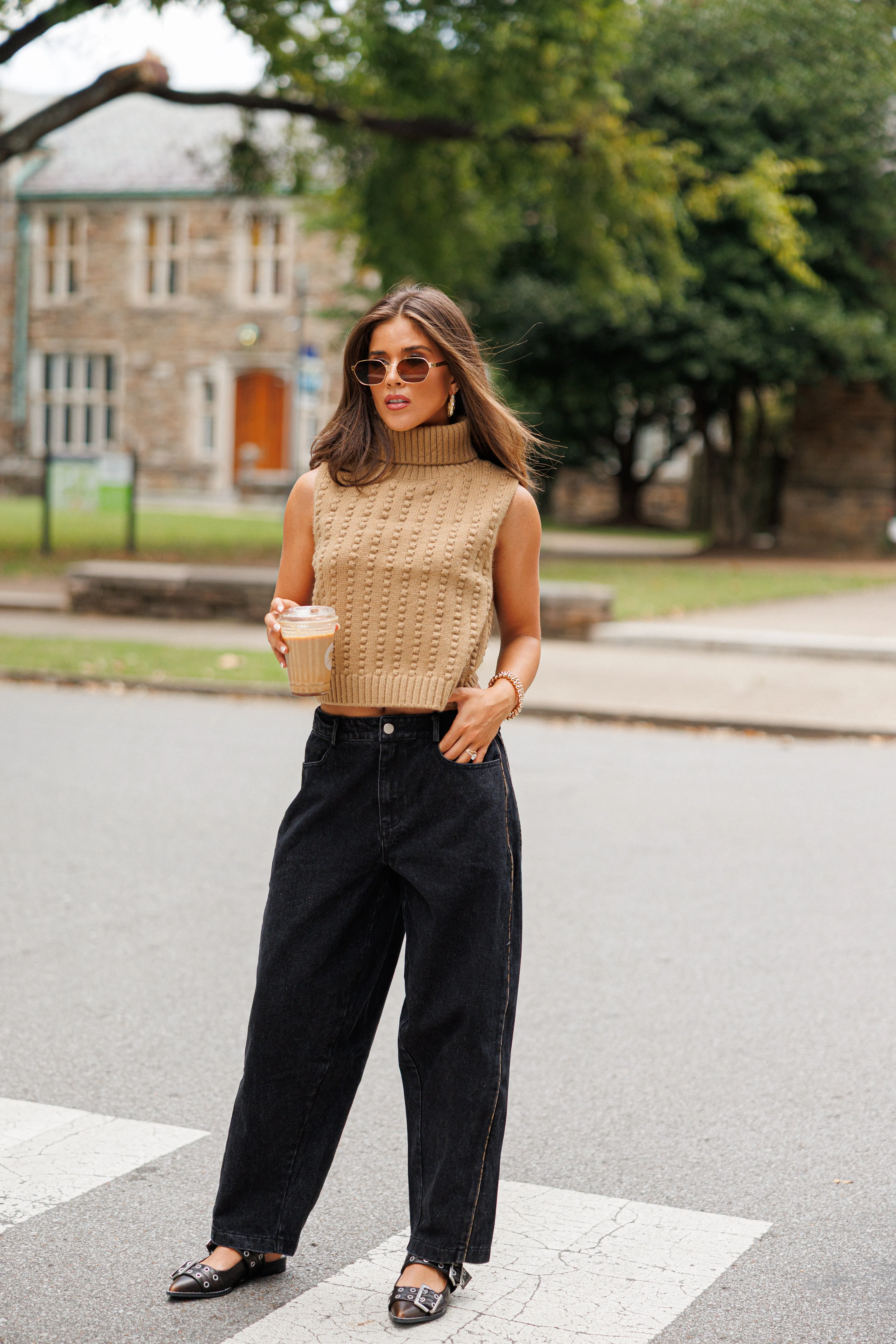 Black Leopard Piping Detail Barrel Jean sold by LANE 201 product image thumbnail 5