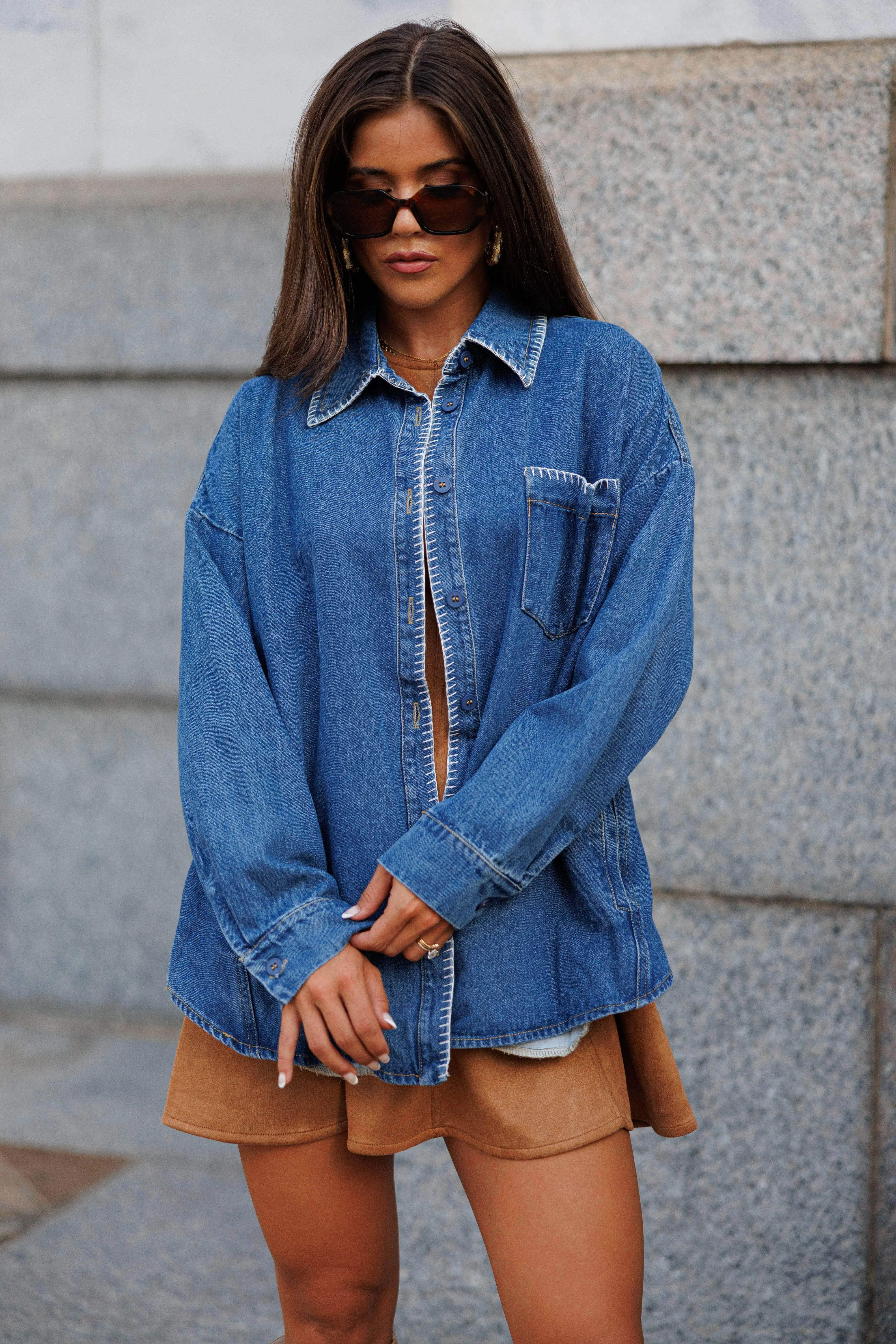 Stitch Detail Denim Shacket sold by LANE 201 product image thumbnail 2