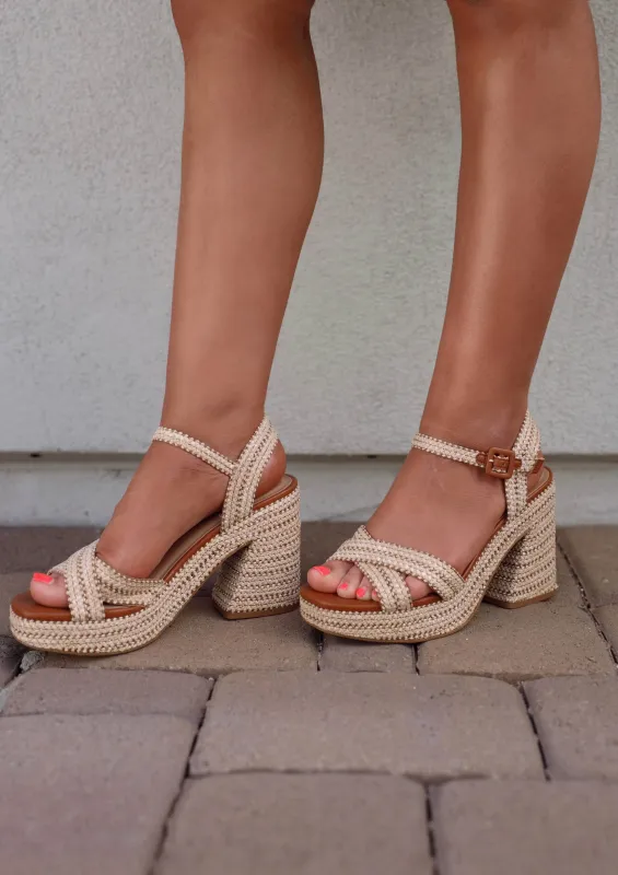 Raffia Braided Platform Heels sold by LANE 201