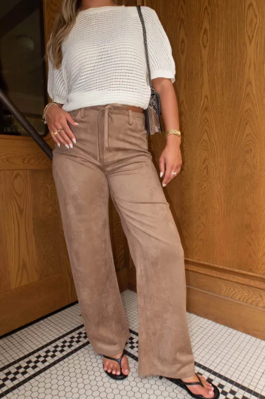 Brown Suede Drawstring Pants sold by LANE 201