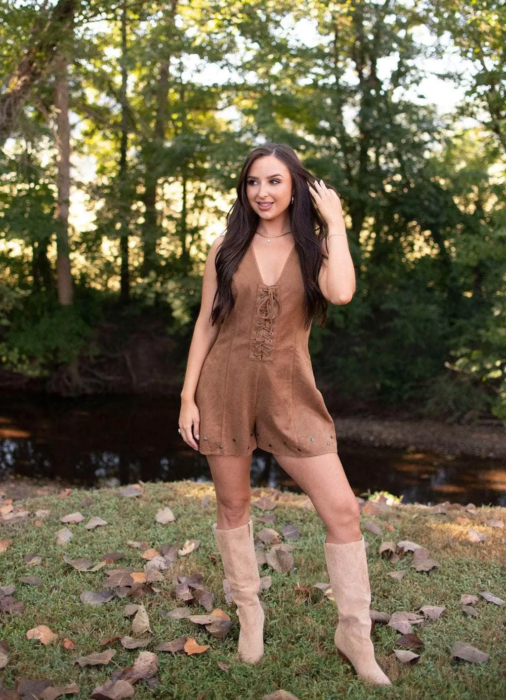 Cowgirl Crush Suede Romper sold by LANE 201