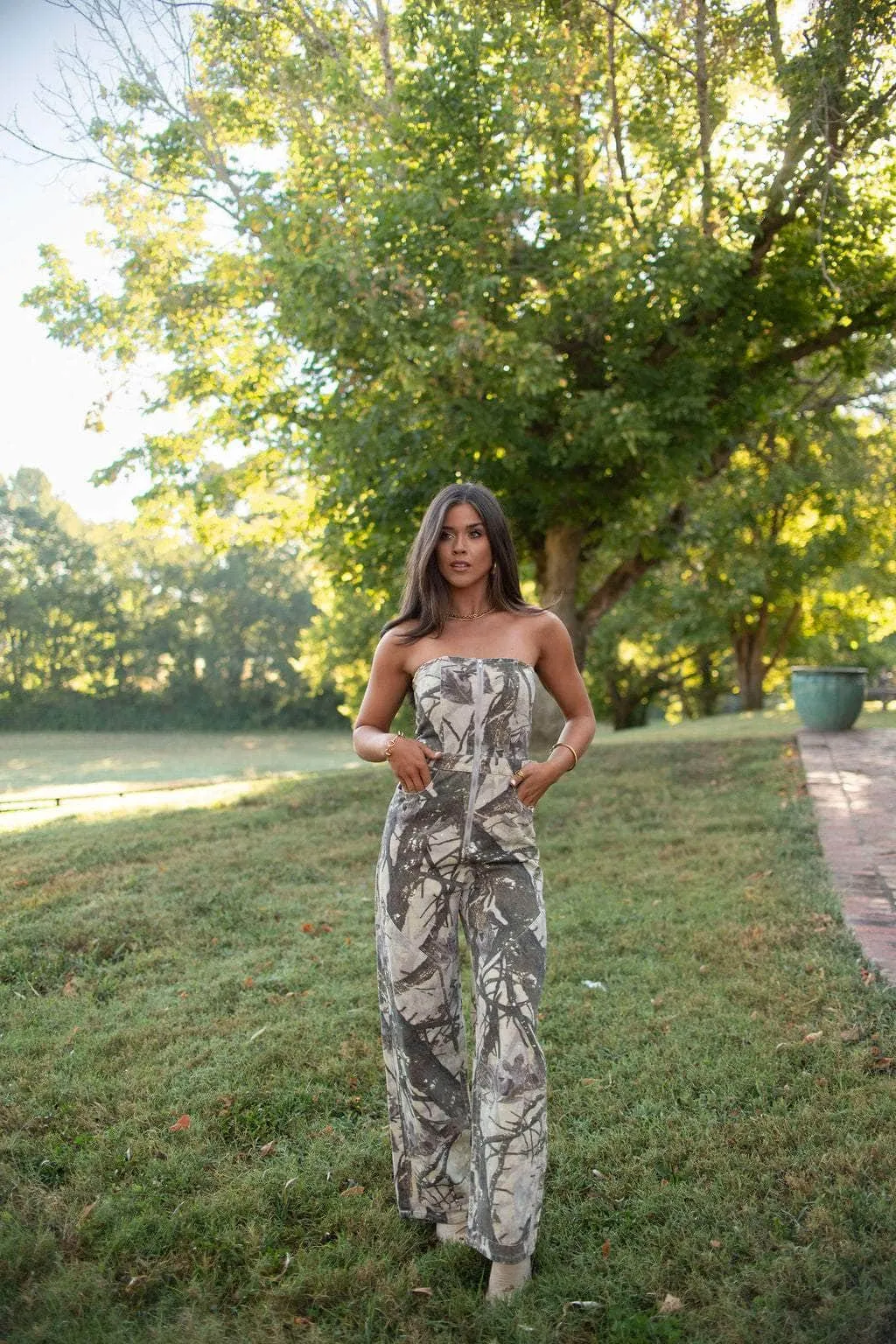 Camo Printed Denim Jumpsuit sold by LANE 201 product image thumbnail 3