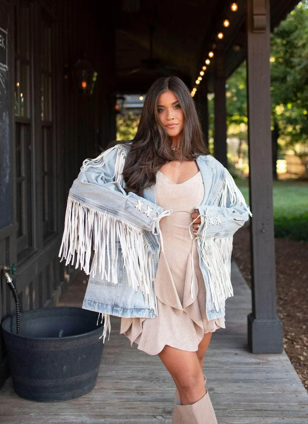 Fringe Finale Denim Jacket sold by LANE 201