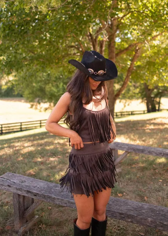 Saddle And Fringe Suede Skirt made by LANE 201