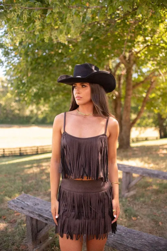 Saddle And Fringe Suede Top sold by LANE 201