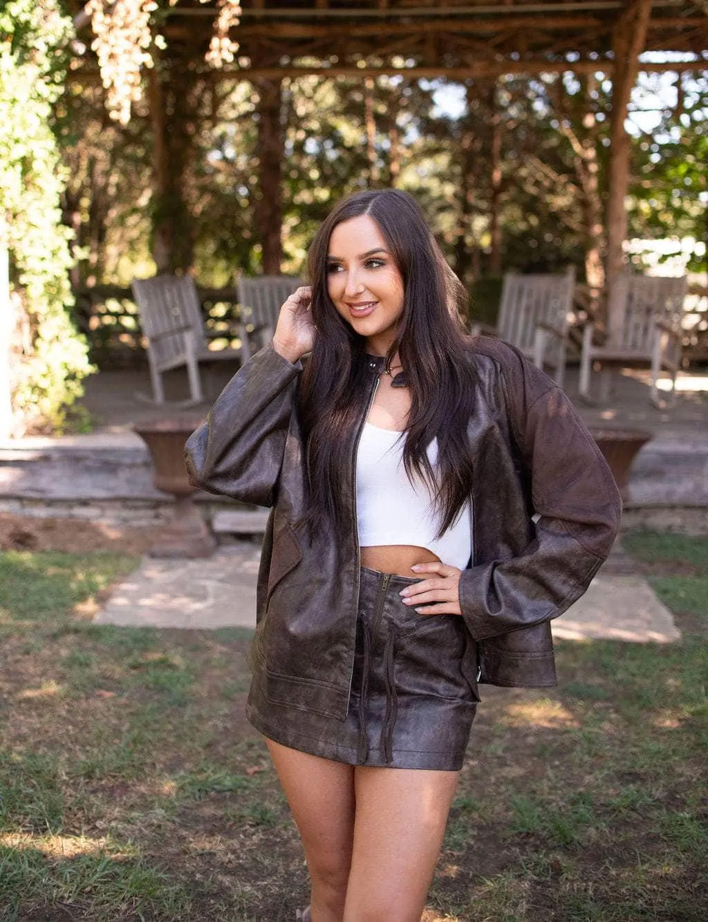 Espresso Faux Leather Mini Skirt sold by LANE 201 product image thumbnail 5