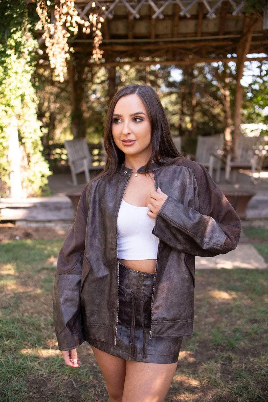 Espresso Faux Leather Mini Skirt sold by LANE 201 product image thumbnail 3